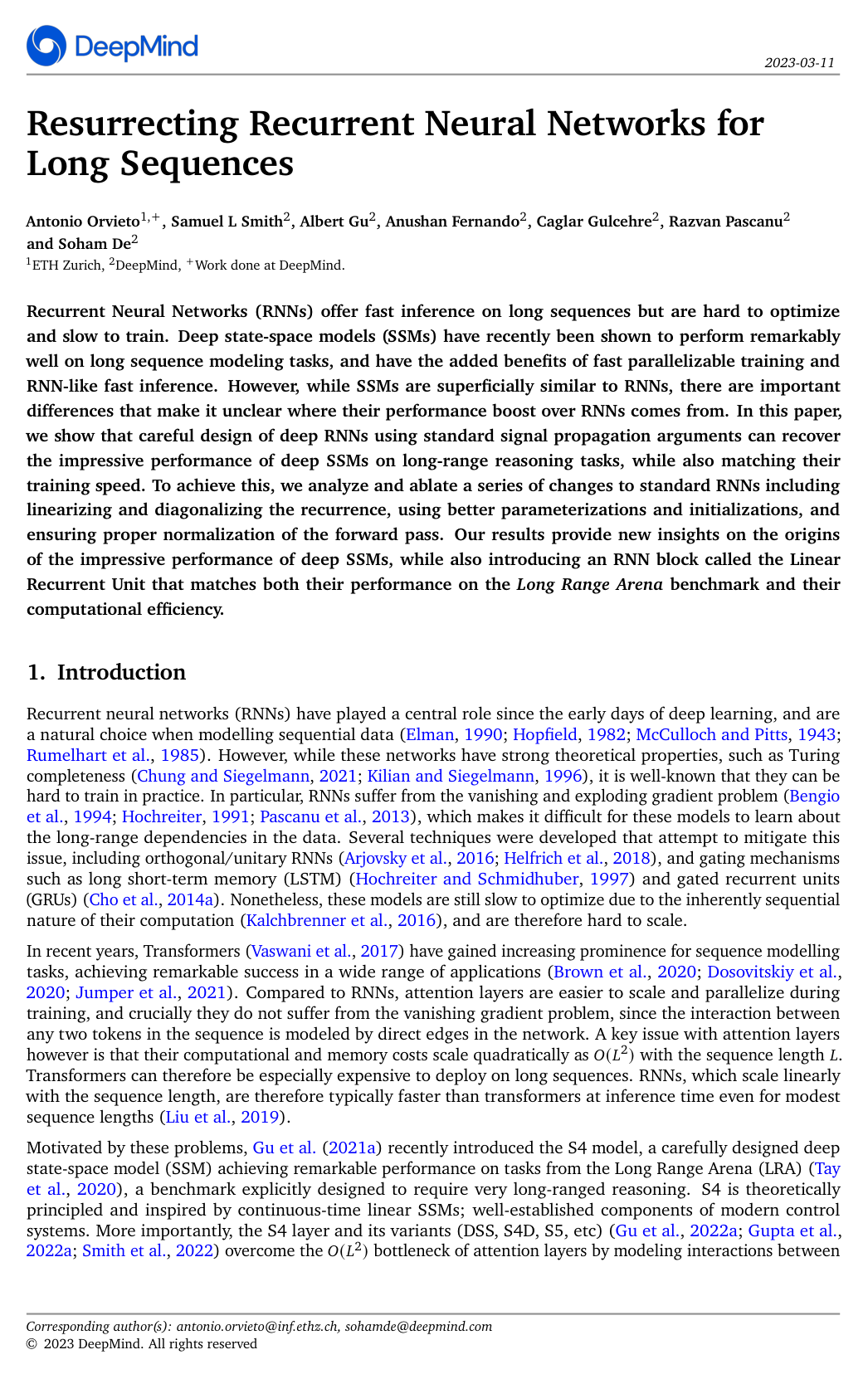 Cover for Resurrecting Recurrent Neural Networks for Long Sequences