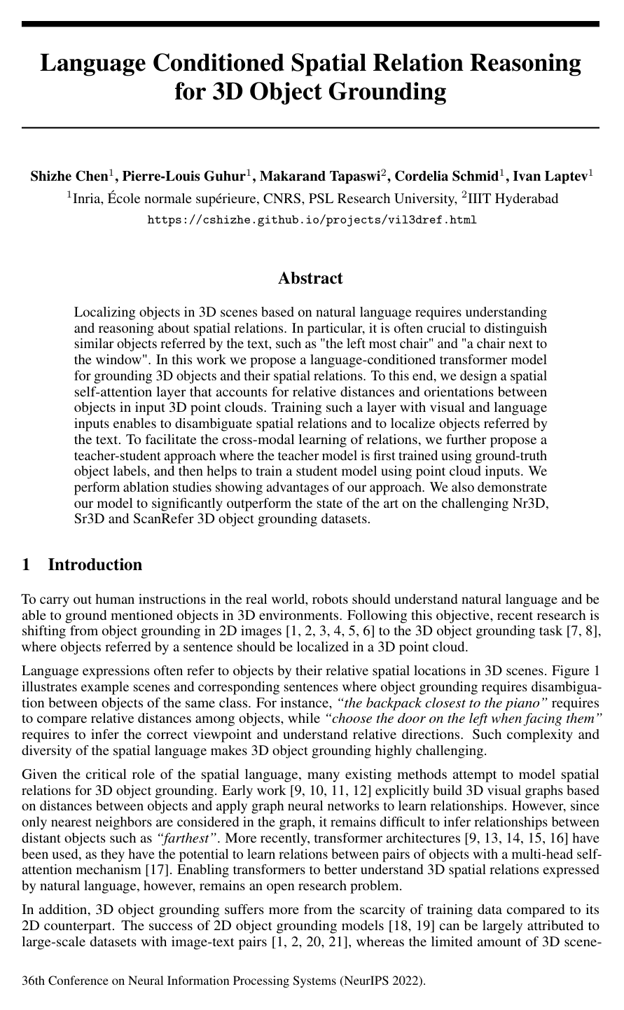 Cover for Language Conditioned Spatial Relation Reasoning for 3D Object Grounding