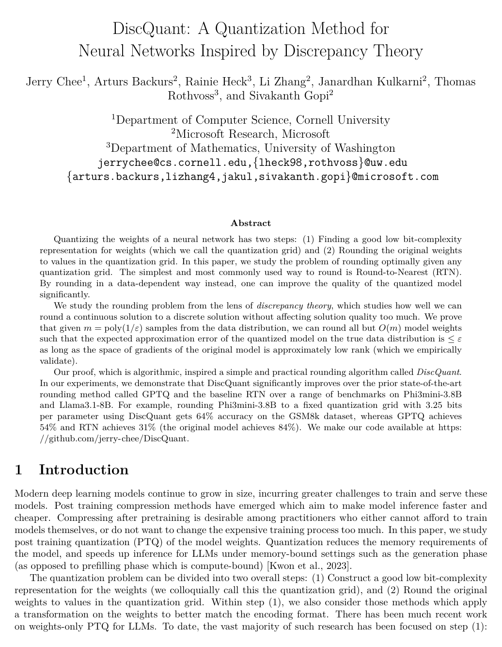 DiscQuant: A Quantization Method for Neural Networks Inspired by Discrepancy Theory