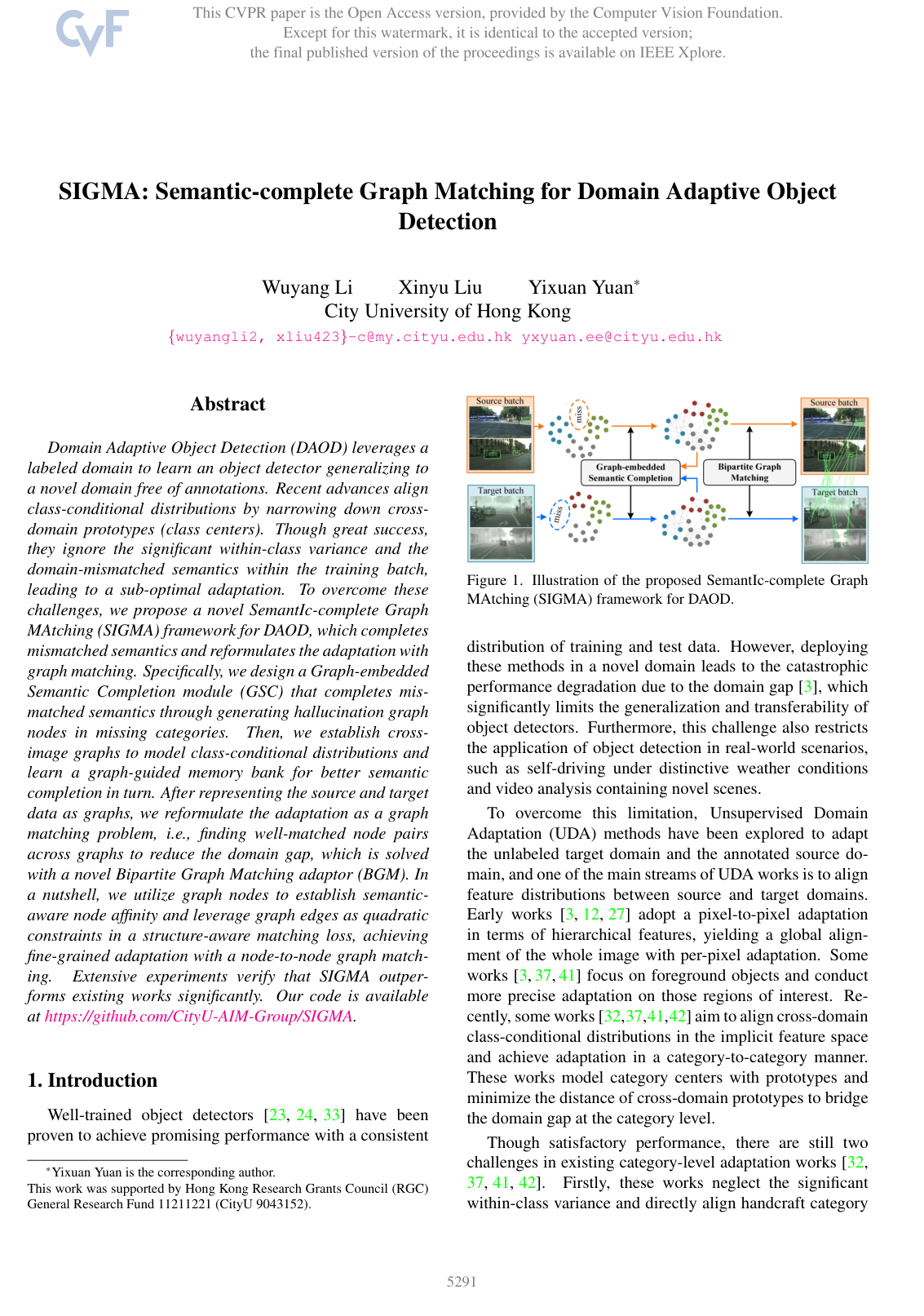 Cover for SIGMA: Semantic-complete Graph Matching for Domain Adaptive Object Detection