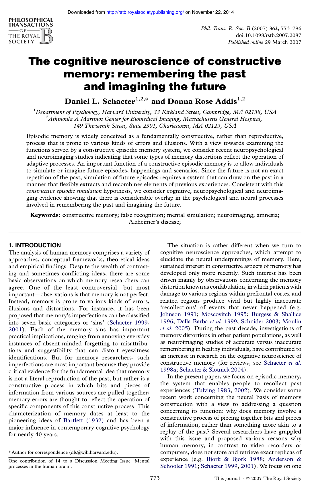 The Cognitive Neuroscience of Constructive Memory: Remembering the Past and Imagining the Future