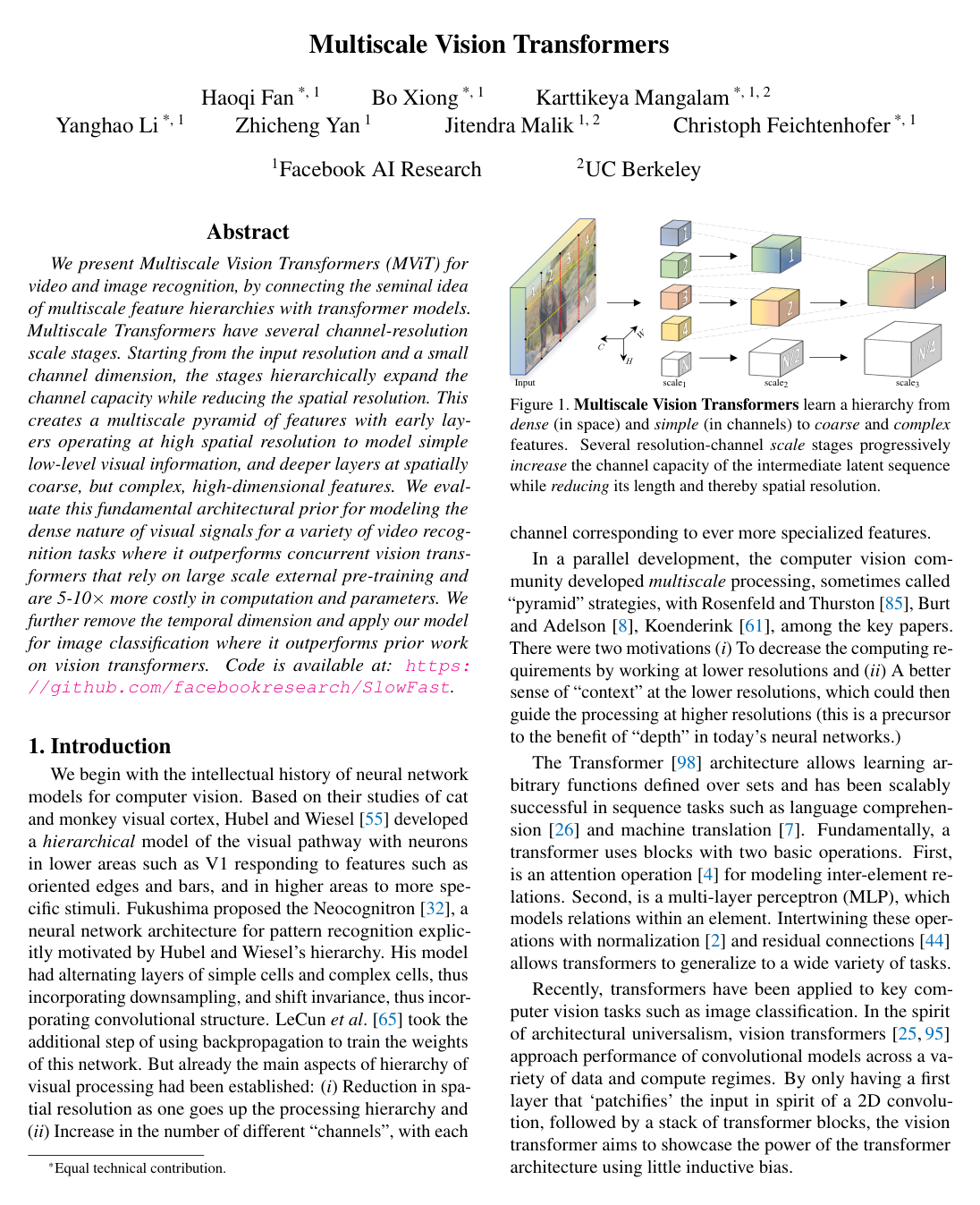 Multiscale Vision Transformers