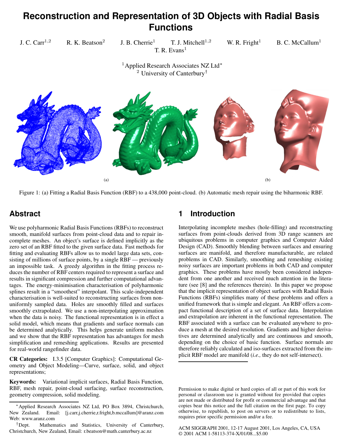Cover for Reconstruction and representation of 3D objects with radial basis functions