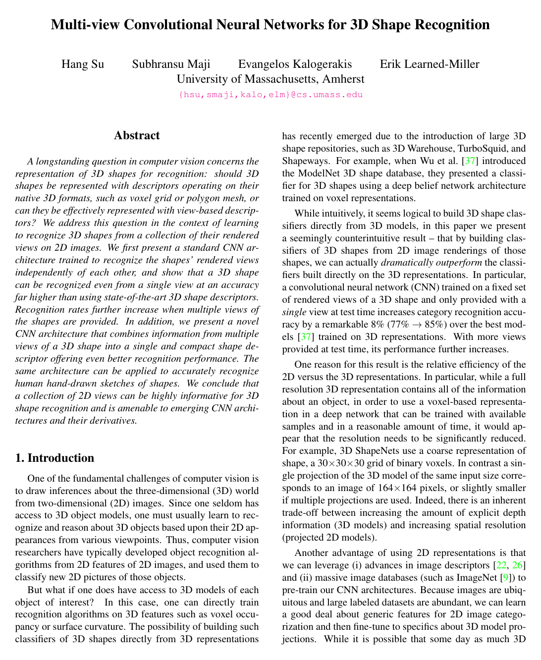 Cover for Multi-view Convolutional Neural Networks for 3D Shape Recognition