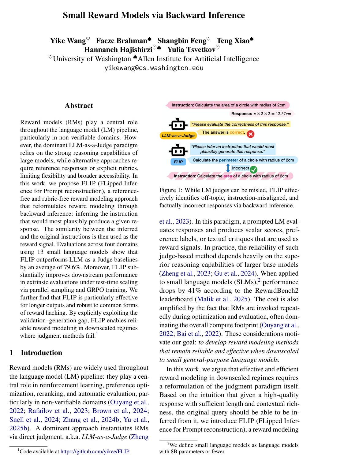 Small Reward Models via Backward Inference