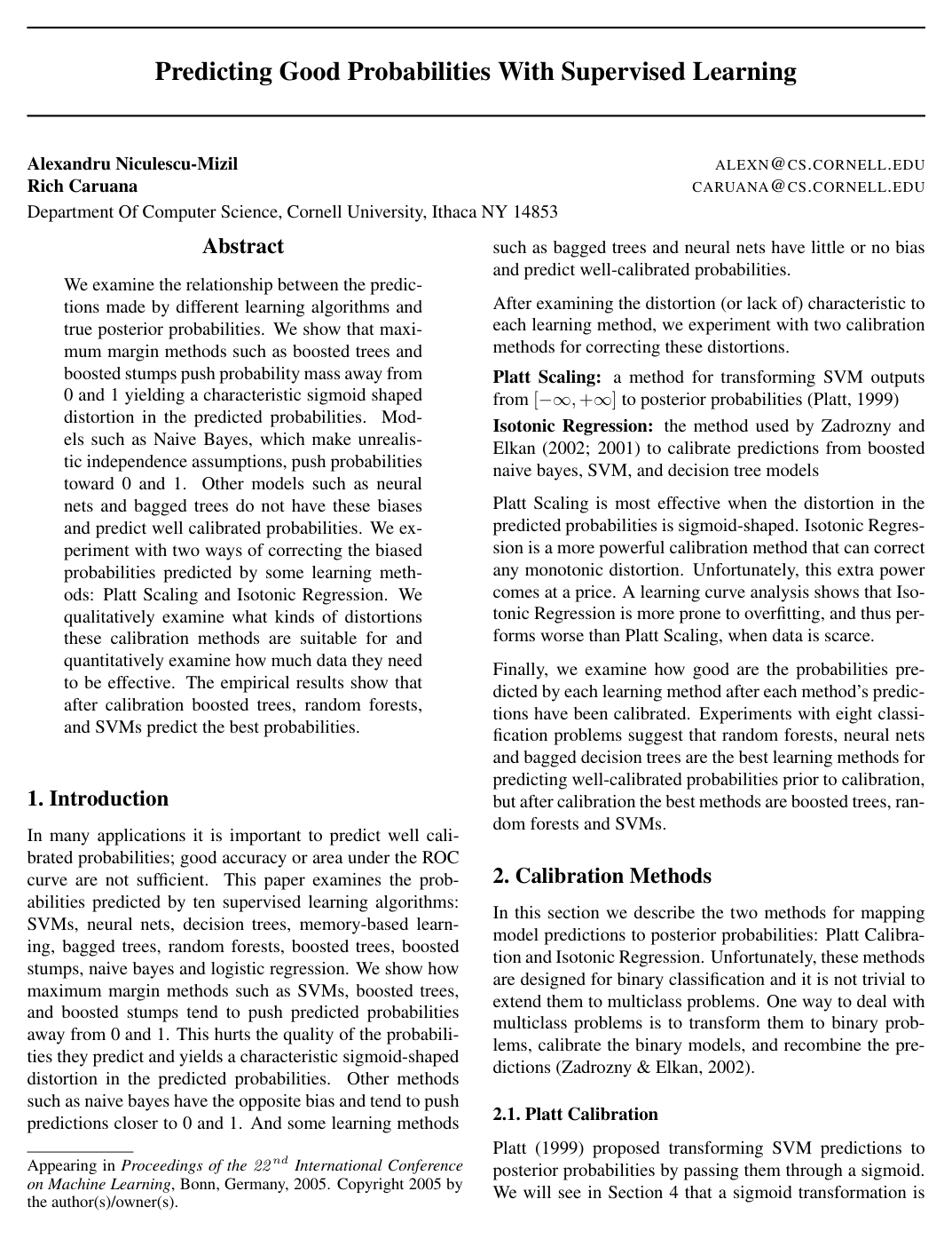 Predicting good probabilities with supervised learning