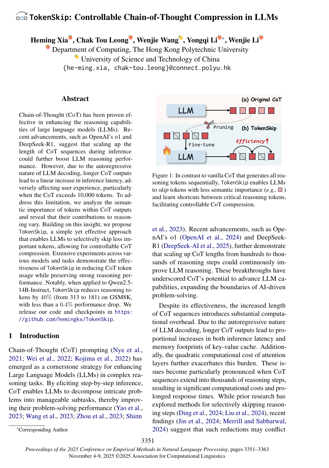 TokenSkip: Controllable Chain-of-Thought Compression in LLMs
