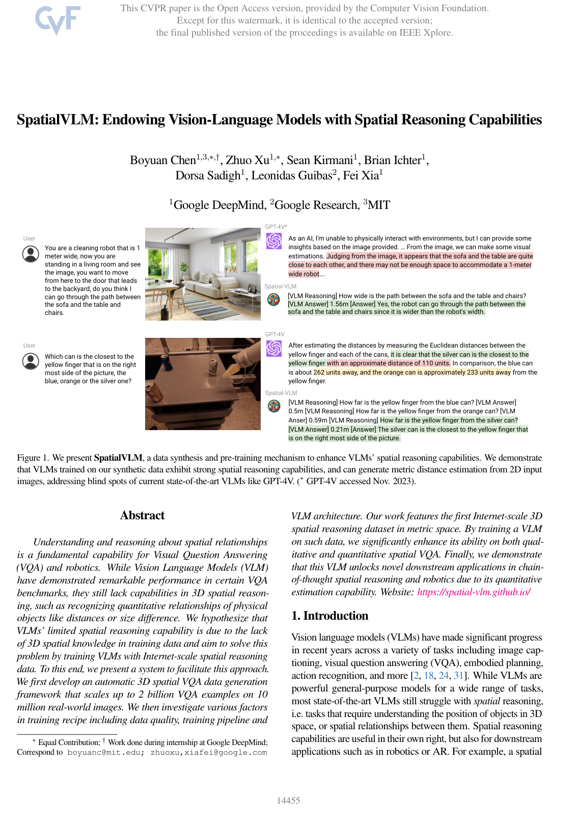 SpatialVLM: Endowing Vision-Language Models with Spatial Reasoning Capabilities