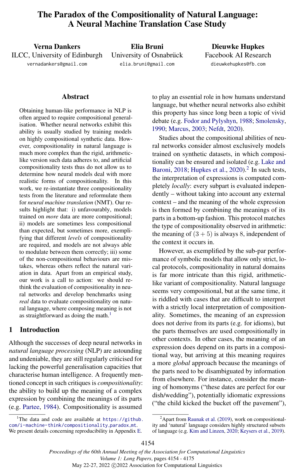 The Paradox of the Compositionality of Natural Language: A Neural Machine Translation Case Study