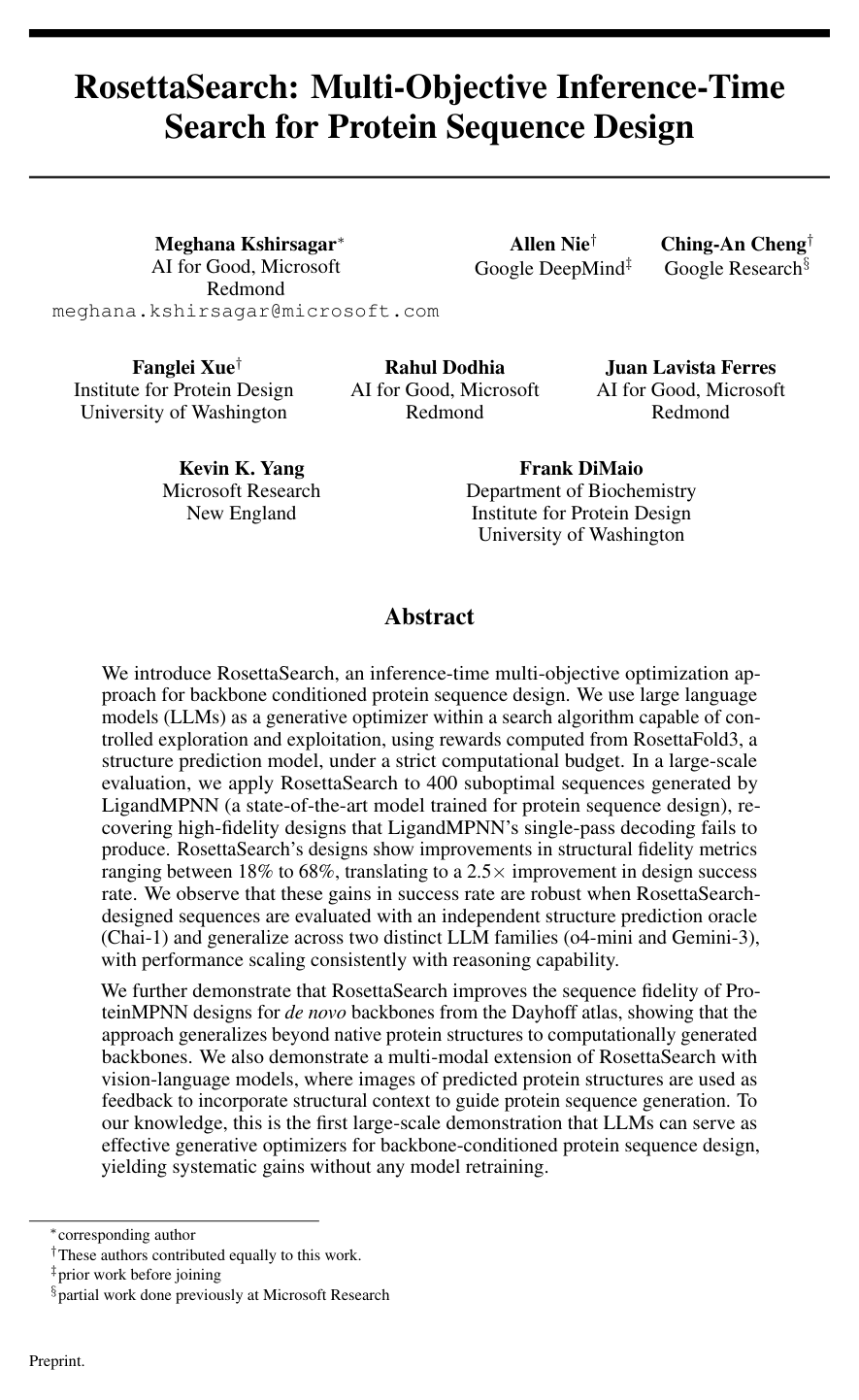 Cover for RosettaSearch: Multi-Objective Inference-Time Search for Protein Sequence Design