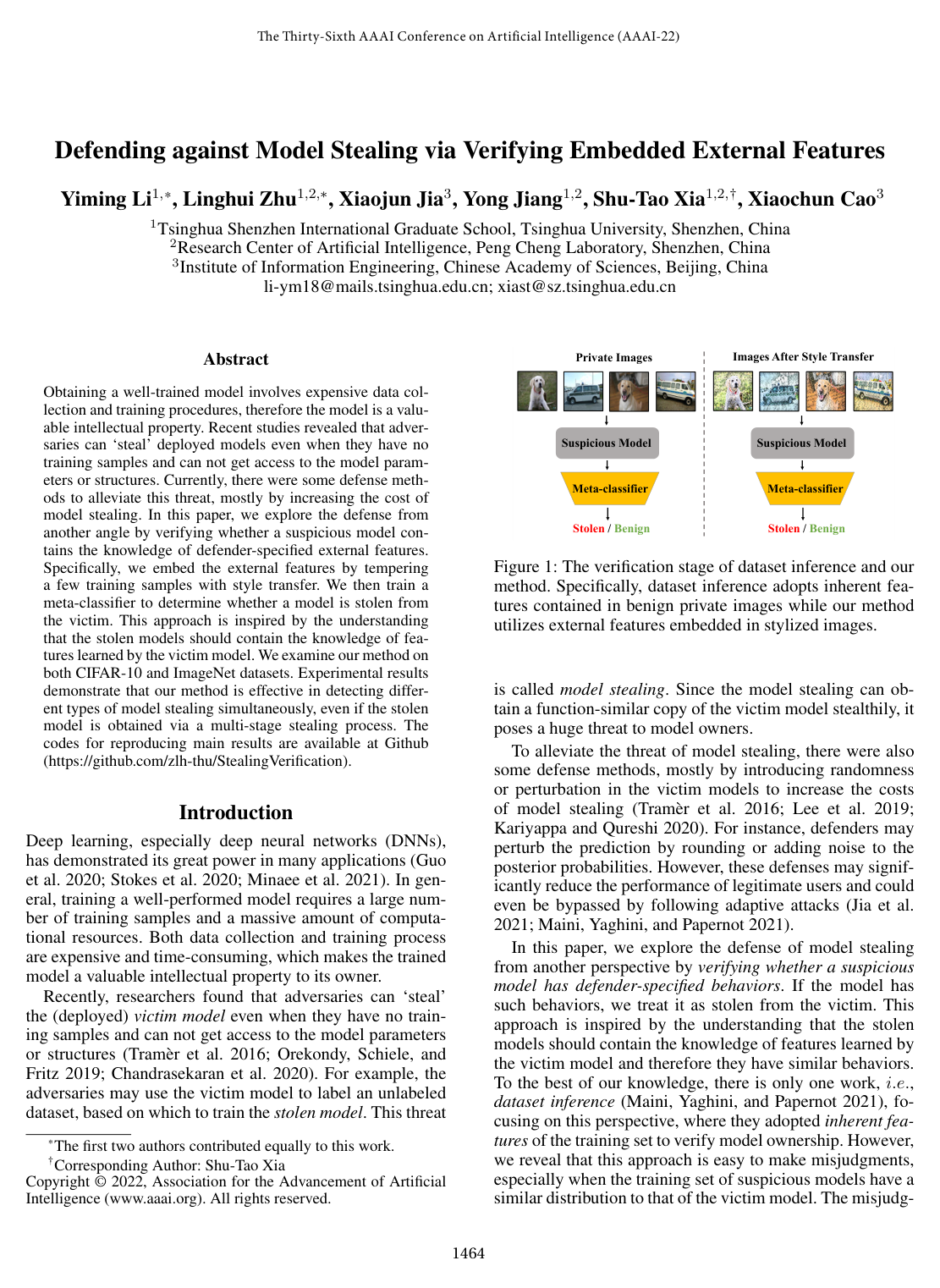 Defending against Model Stealing via Verifying Embedded External Features