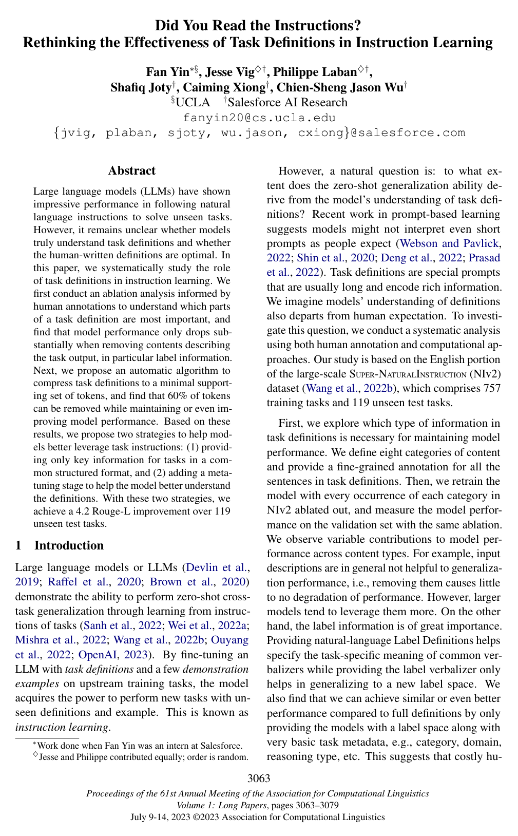Did You Read the Instructions? Rethinking the Effectiveness of Task Definitions in Instruction Learning