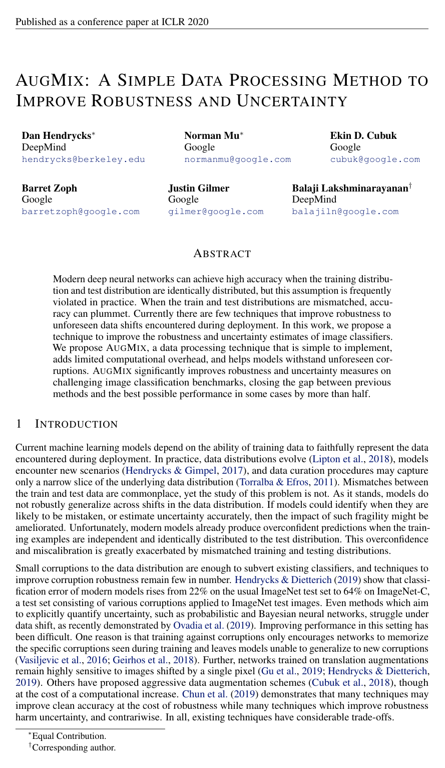 Cover for AugMix: A Simple Data Processing Method to Improve Robustness and Uncertainty