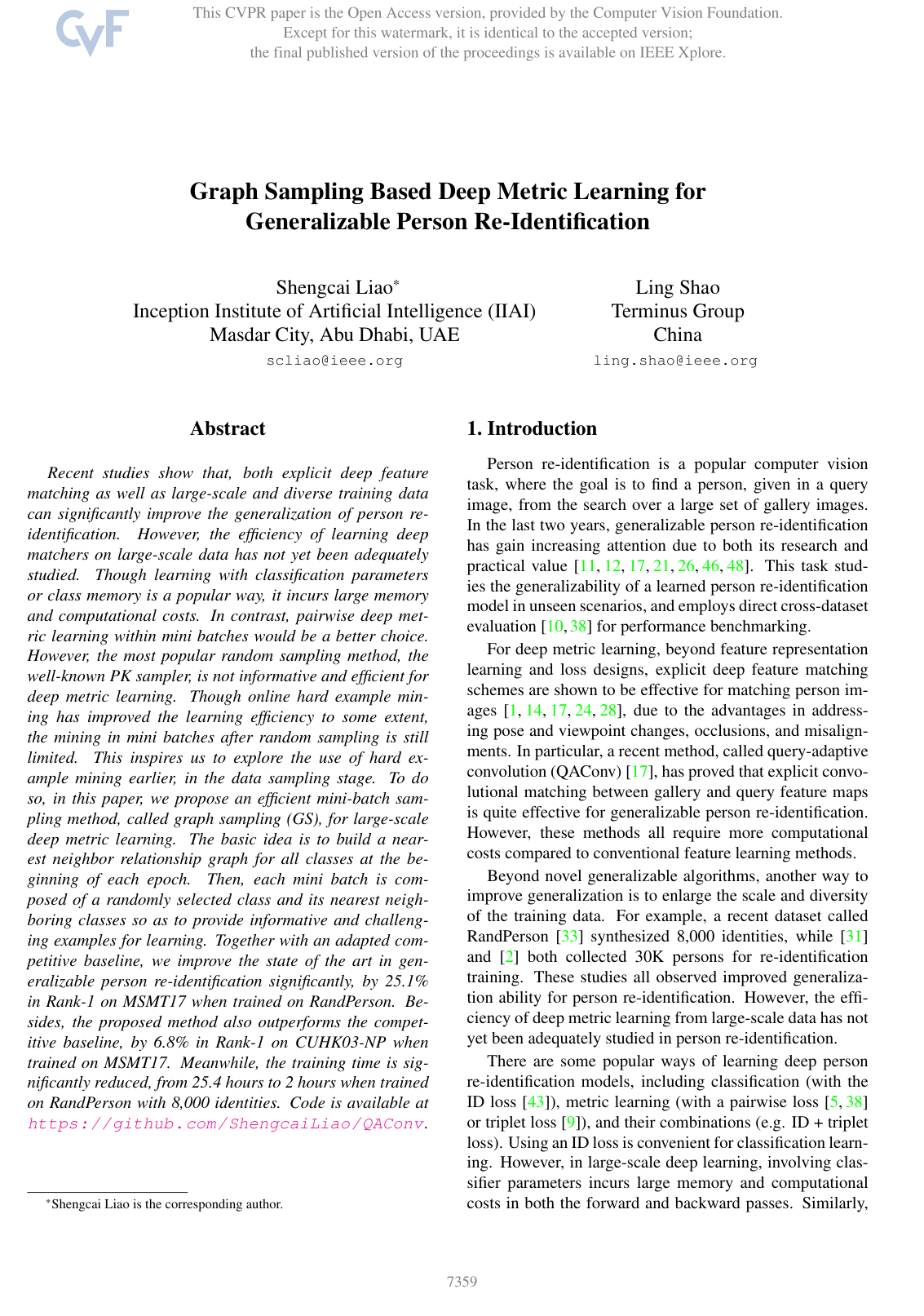 Cover for Graph Sampling Based Deep Metric Learning for Generalizable Person Re-Identification