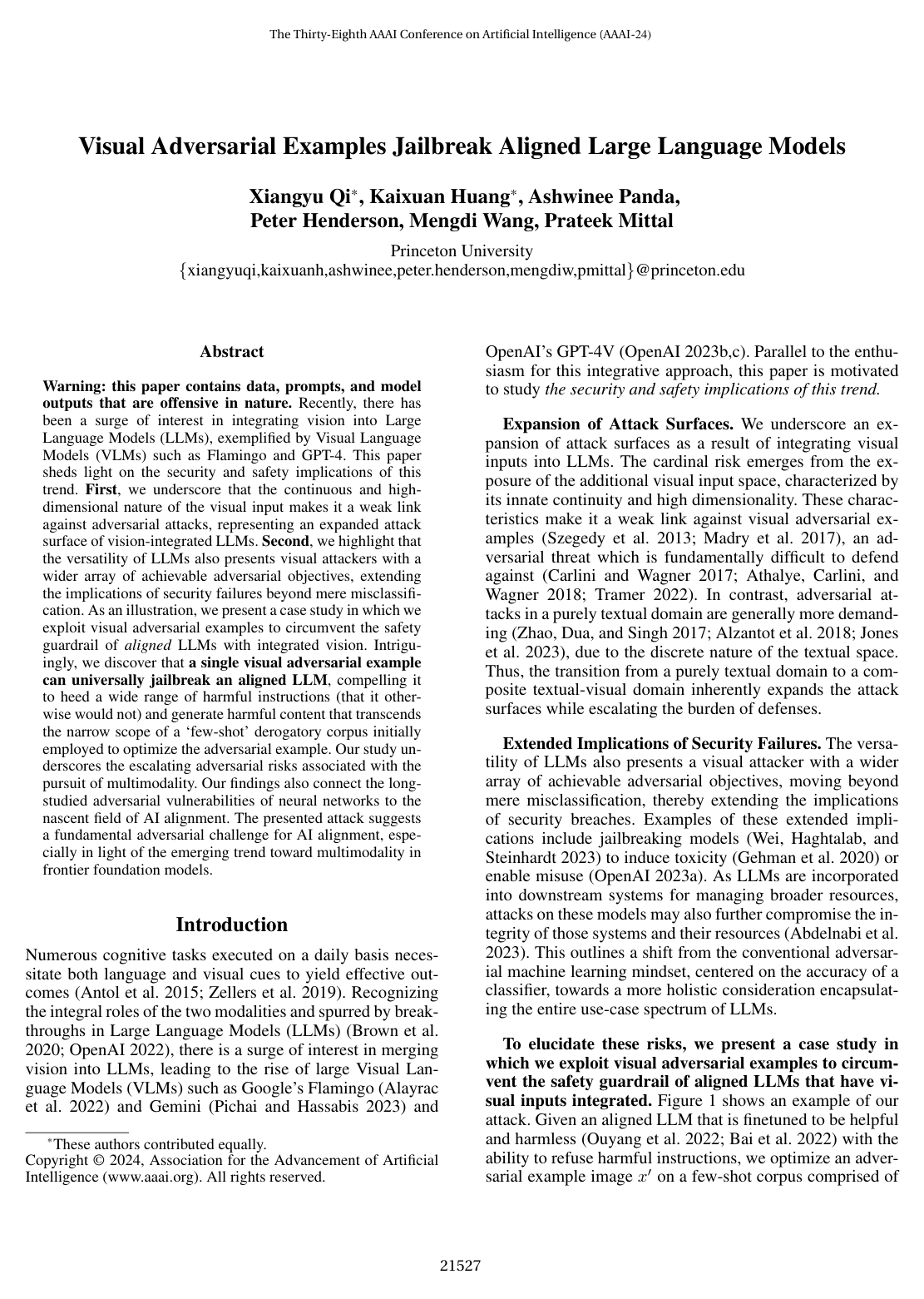 Cover for Visual Adversarial Examples Jailbreak Aligned Large Language Models