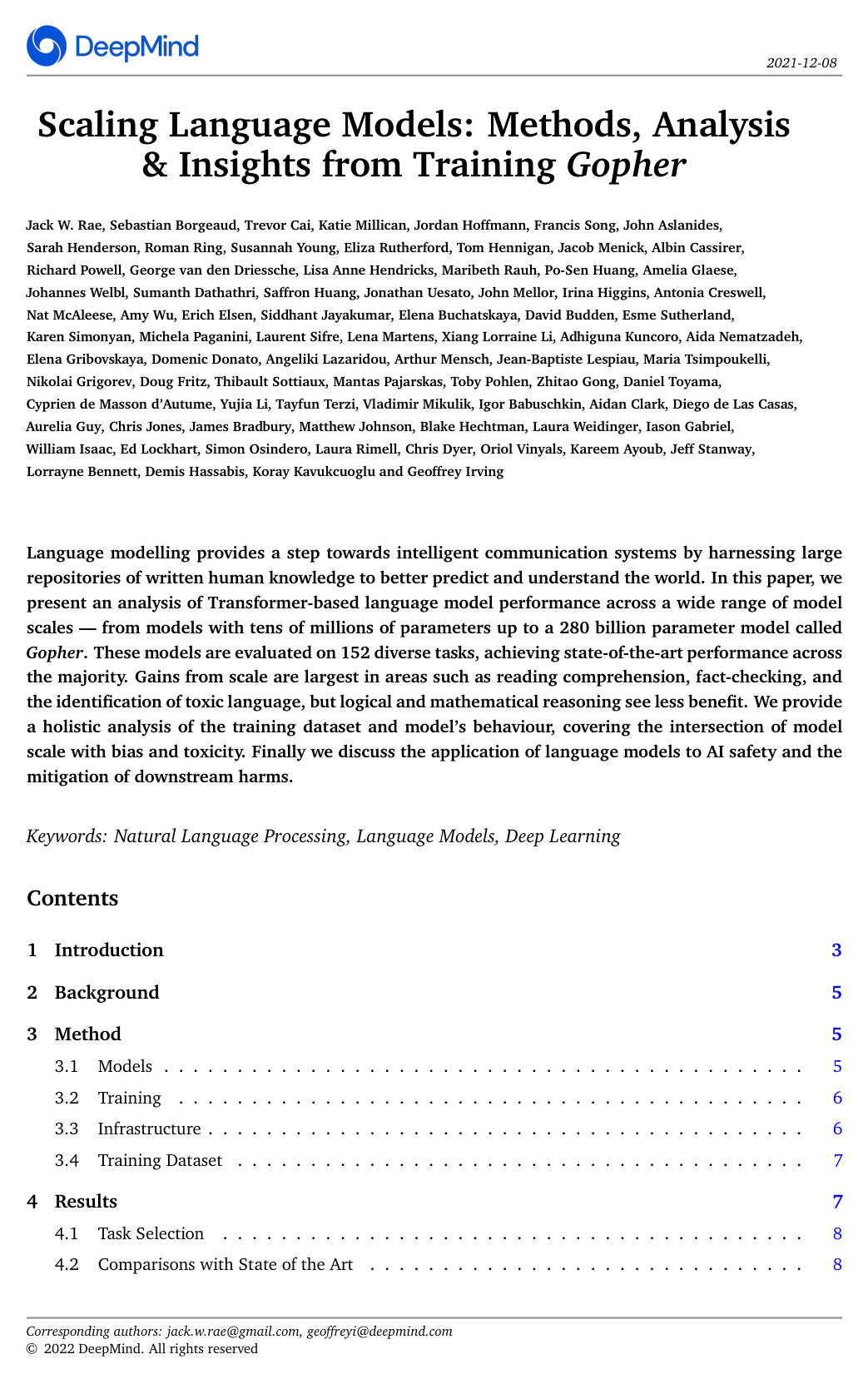 Cover for Scaling Language Models: Methods, Analysis & Insights from Training Gopher