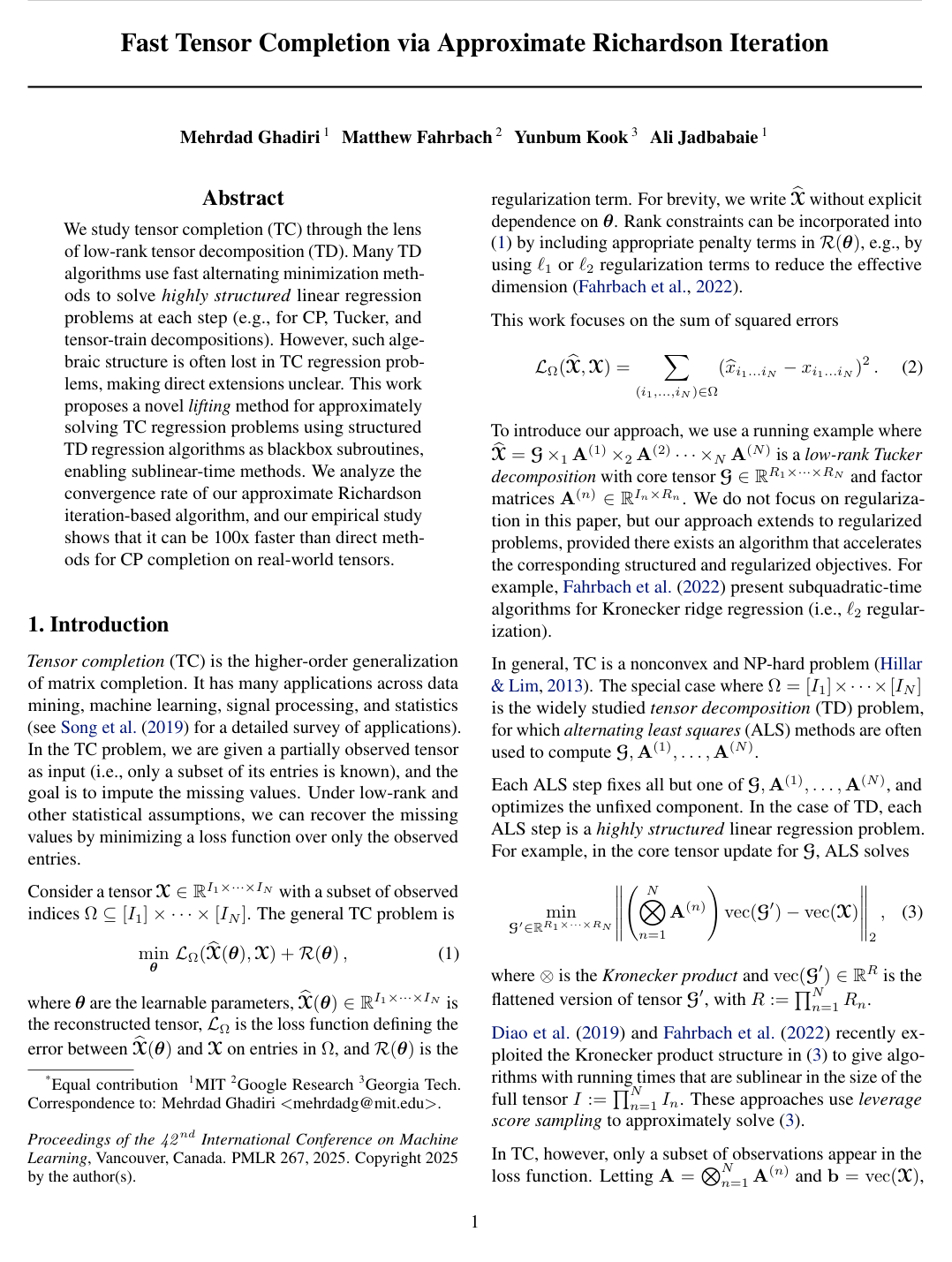 Cover for Fast Tensor Completion via Approximate Richardson Iteration