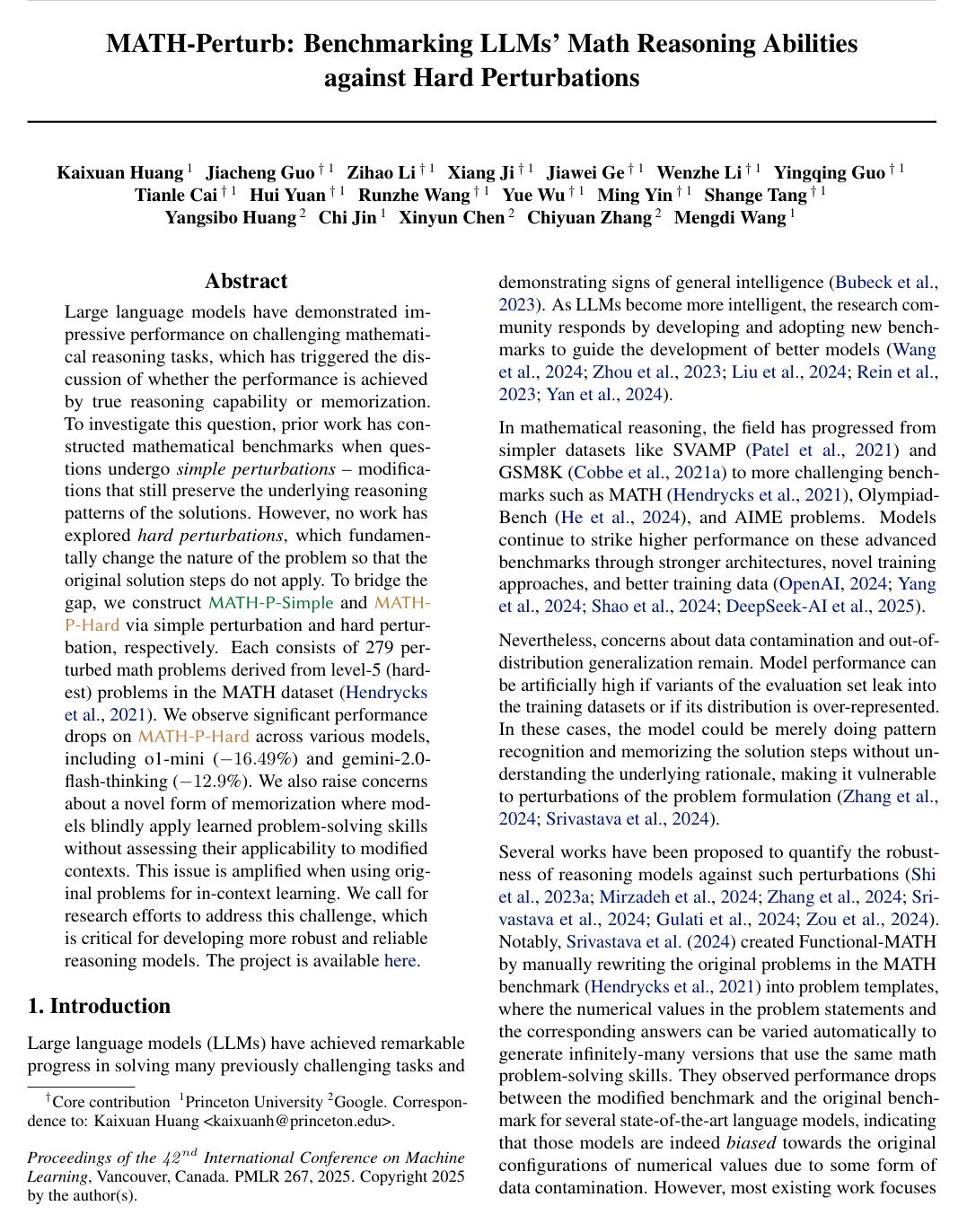 Cover for MATH-Perturb: Benchmarking LLMs' Math Reasoning Abilities against Hard Perturbations
