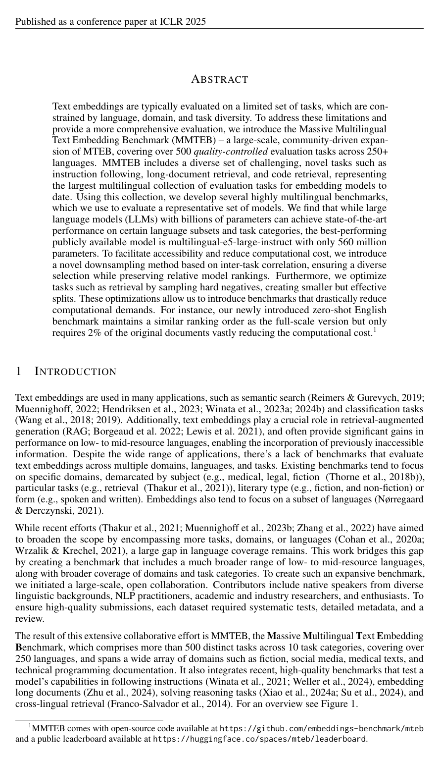 Cover for MMTEB: Massive Multilingual Text Embedding Benchmark