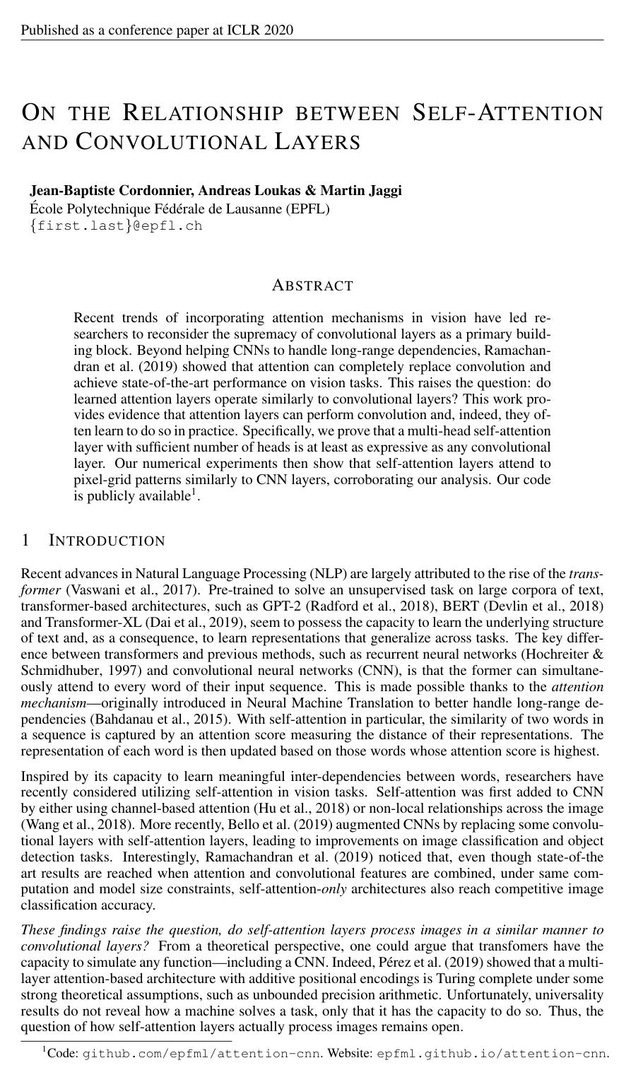 On the Relationship between Self-Attention and Convolutional Layers