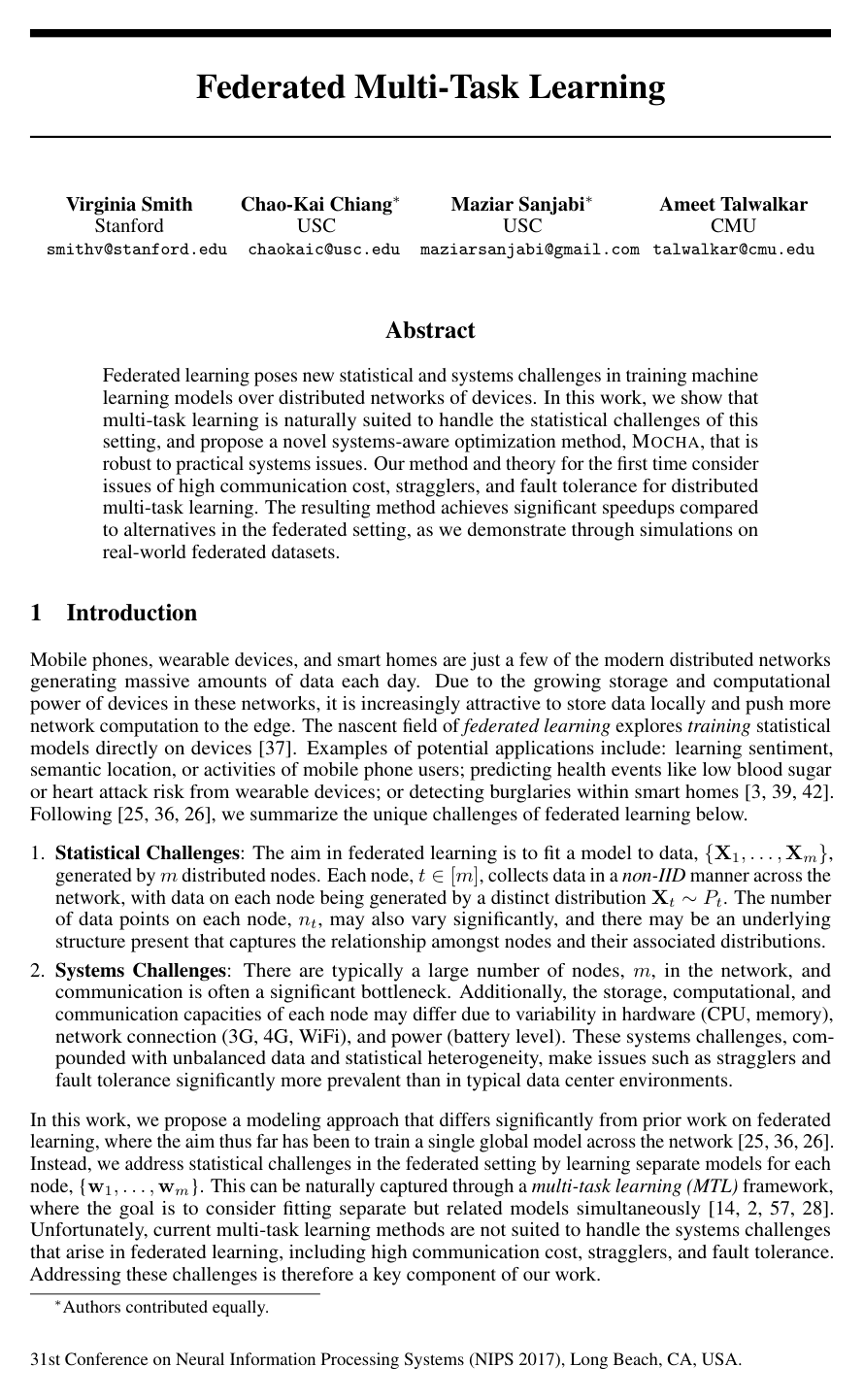 Cover for Federated Multi-Task Learning