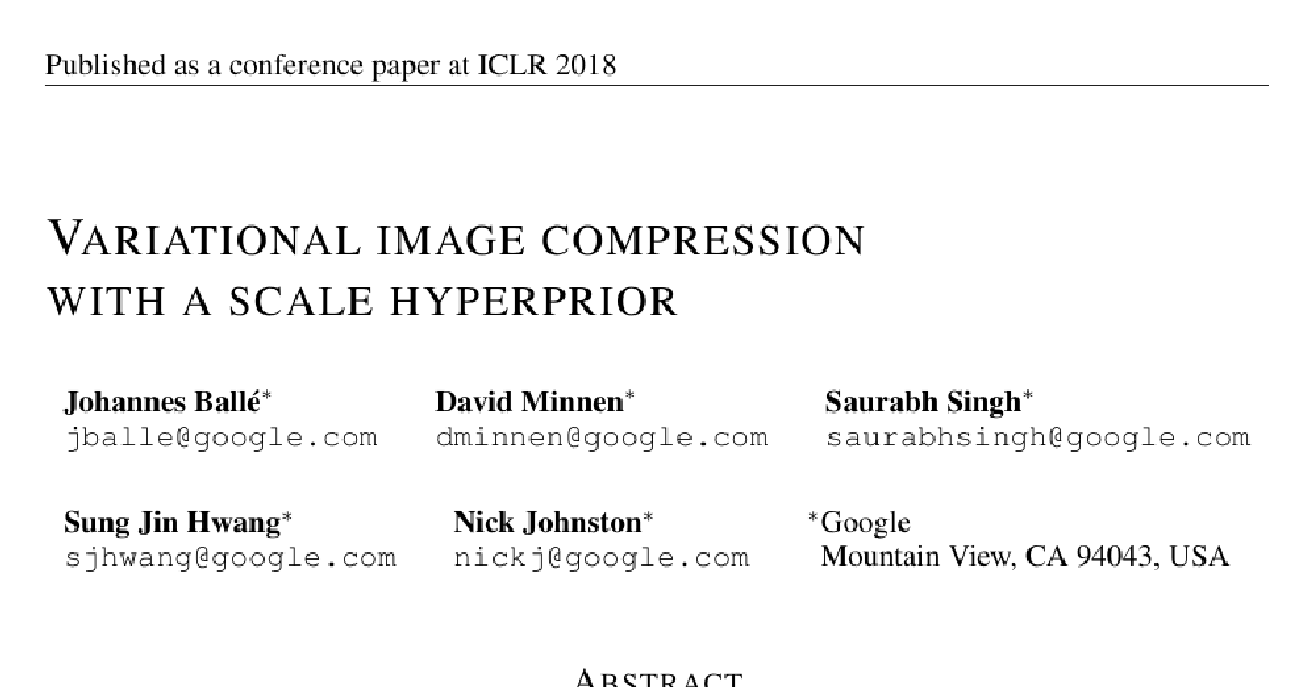Variational image compression with a scale hyperprior cover