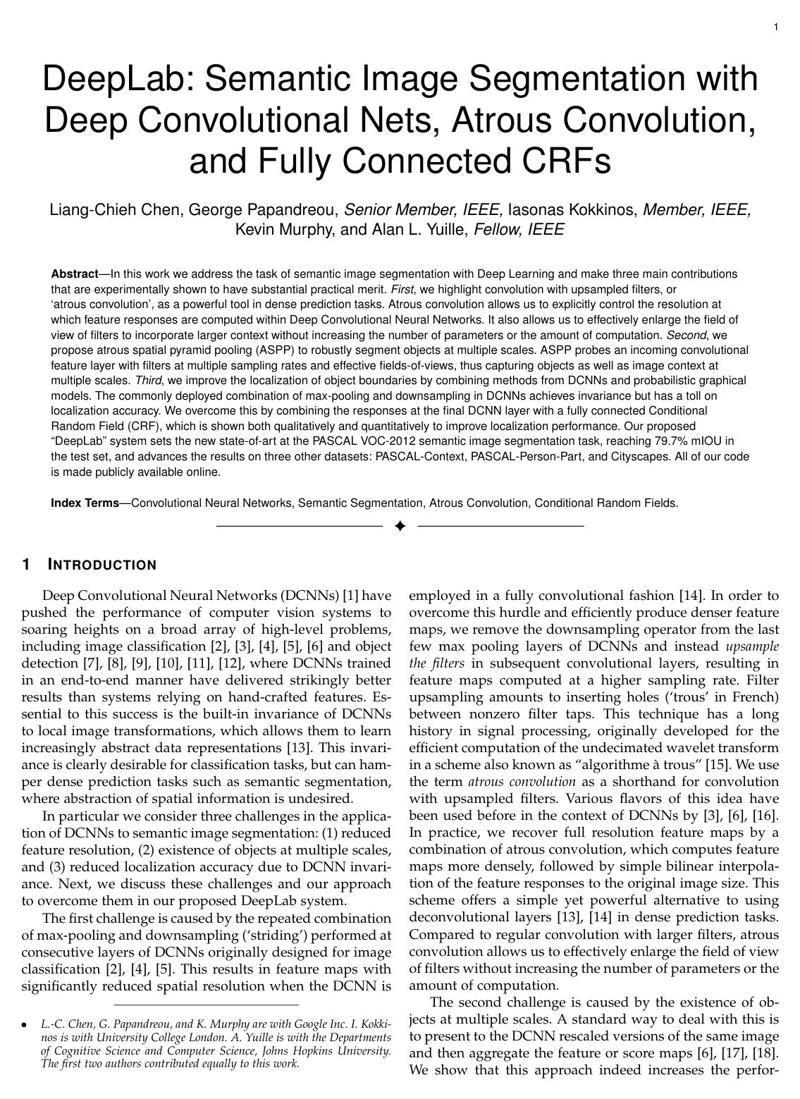 DeepLab: Semantic Image Segmentation with Deep Convolutional Nets, Atrous Convolution, and Fully Connected CRFs