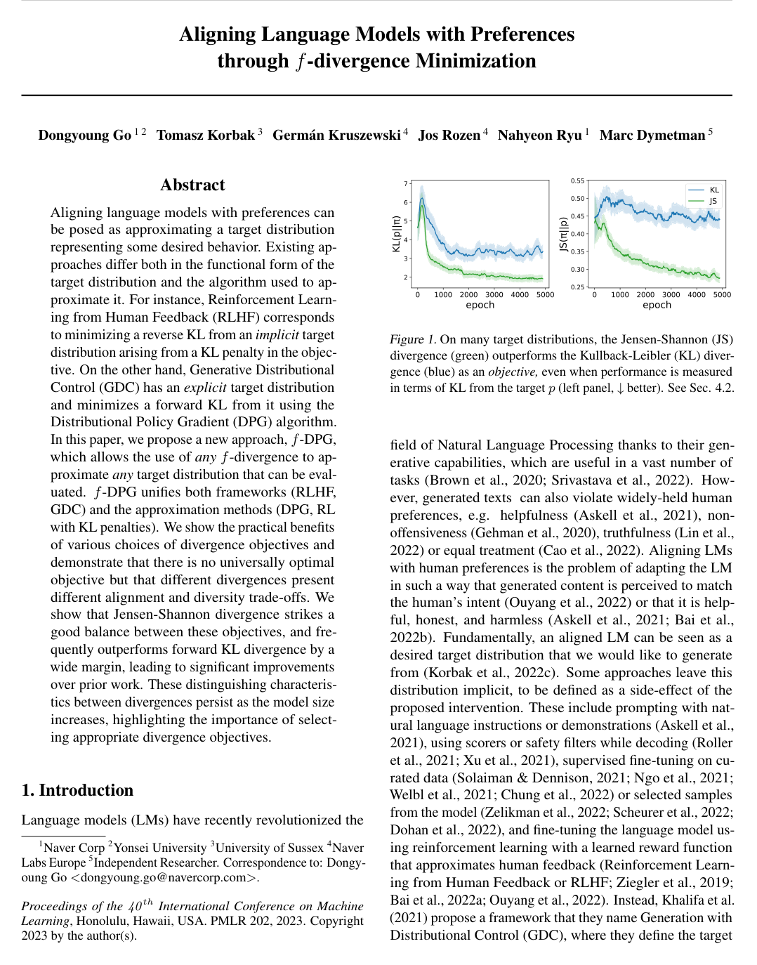 Cover for Aligning Language Models with Preferences through f-divergence Minimization