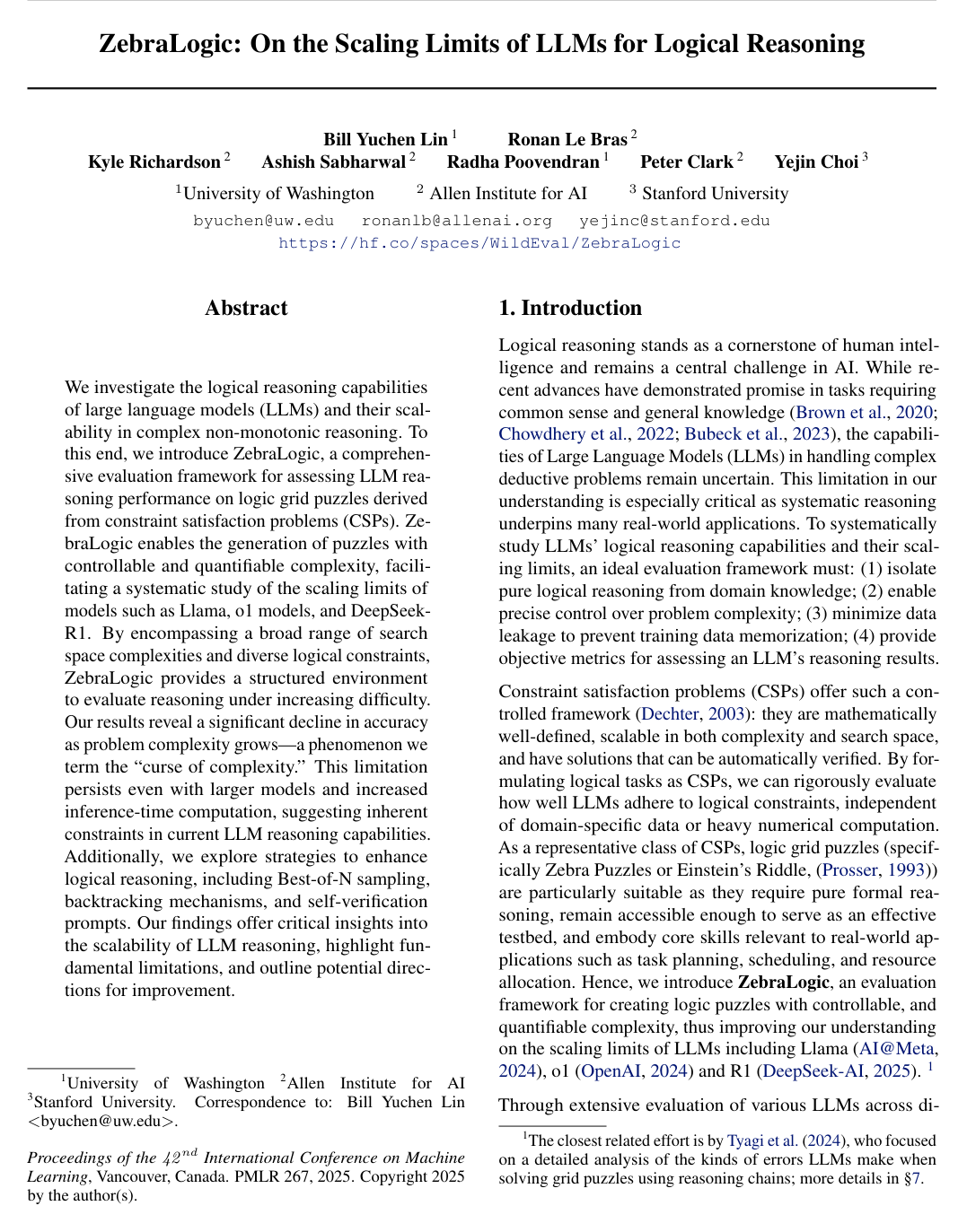 Cover for ZebraLogic: On the Scaling Limits of LLMs for Logical Reasoning