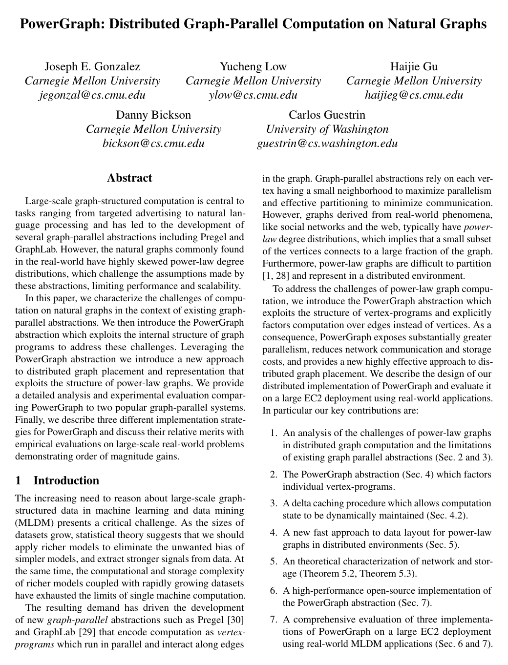 Cover for PowerGraph: Distributed Graph-Parallel Computation on Natural Graphs