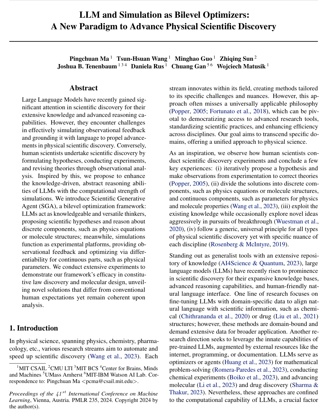 Cover for LLM and Simulation as Bilevel Optimizers: A New Paradigm to Advance Physical Scientific Discovery