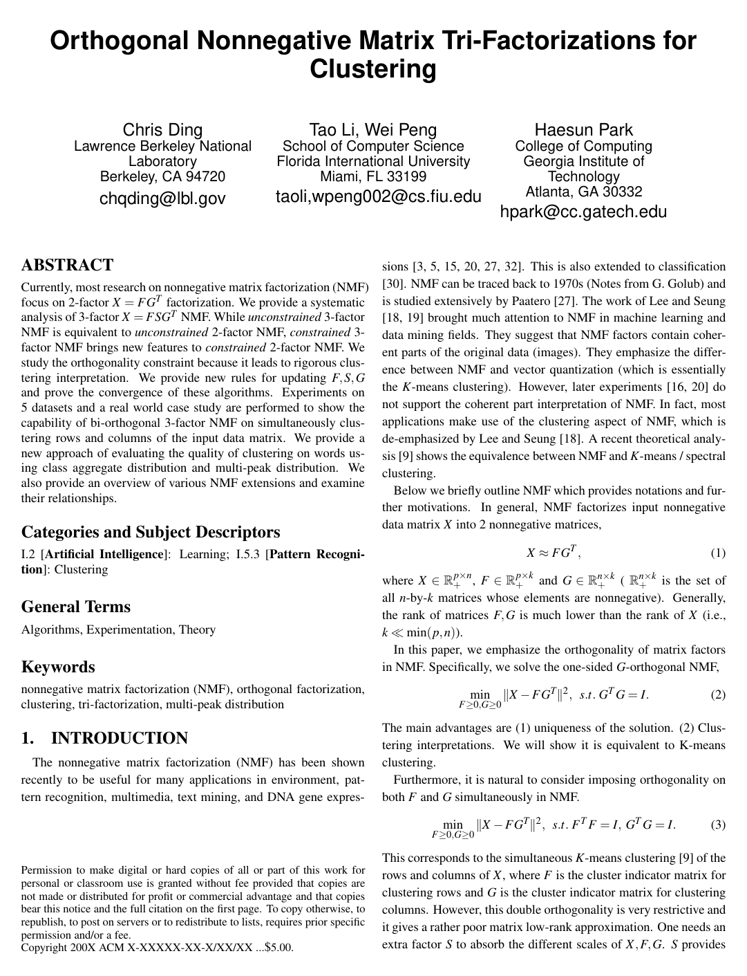 Orthogonal nonnegative matrix t-factorizations for clustering