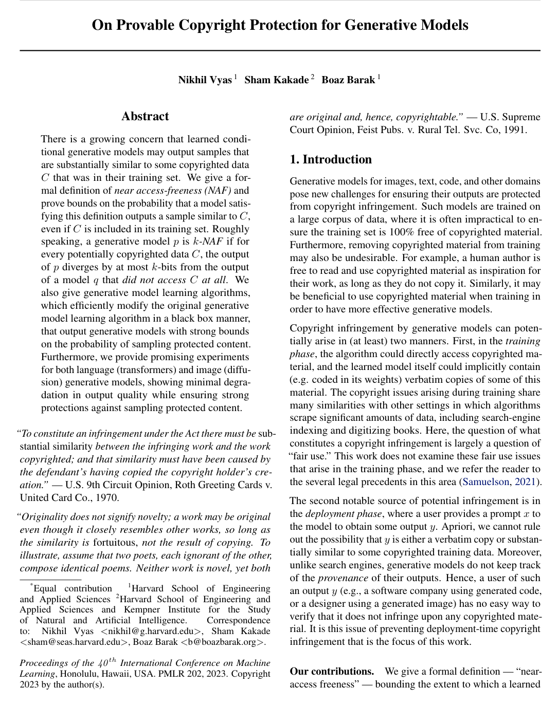 On Provable Copyright Protection for Generative Models