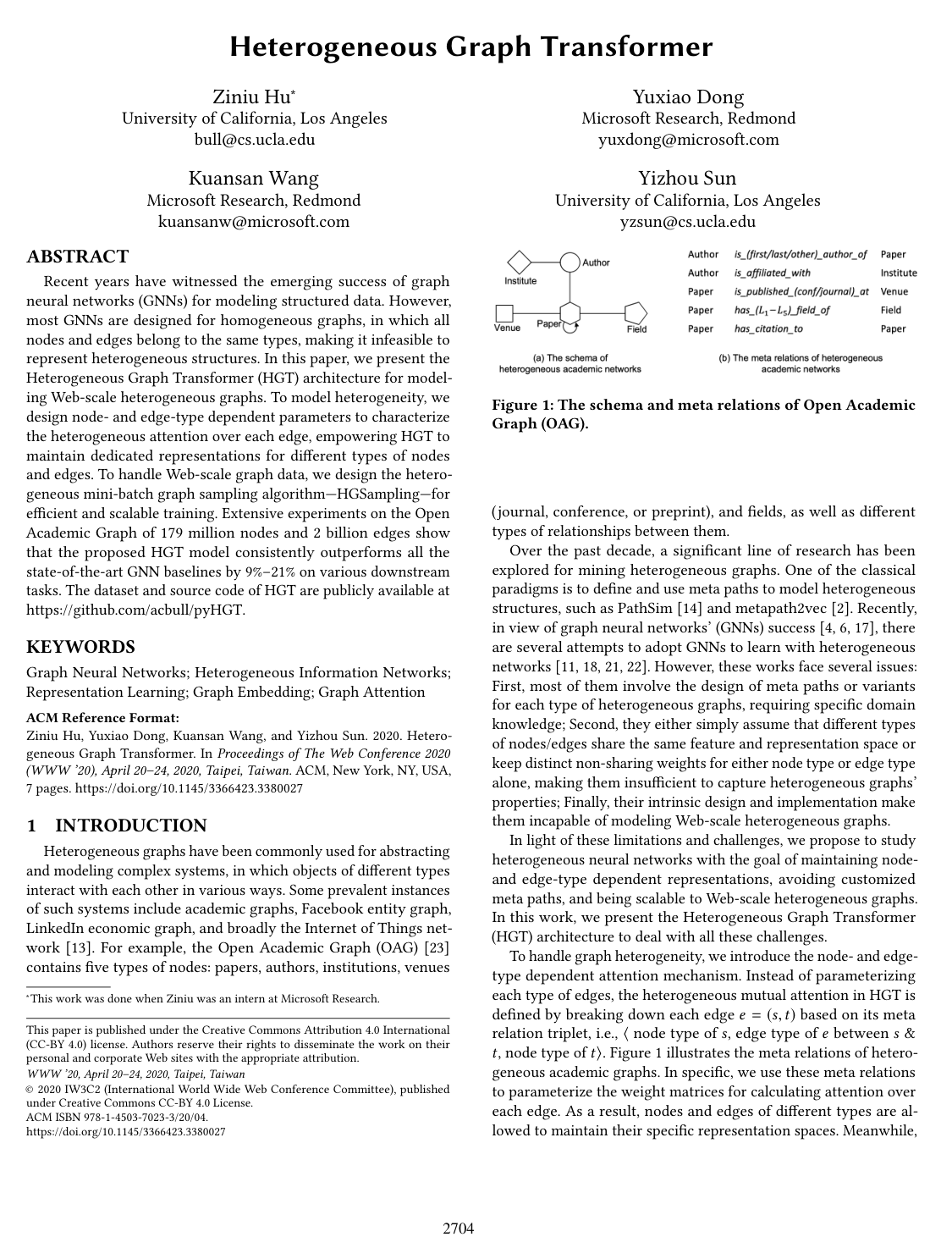 Heterogeneous Graph Transformer