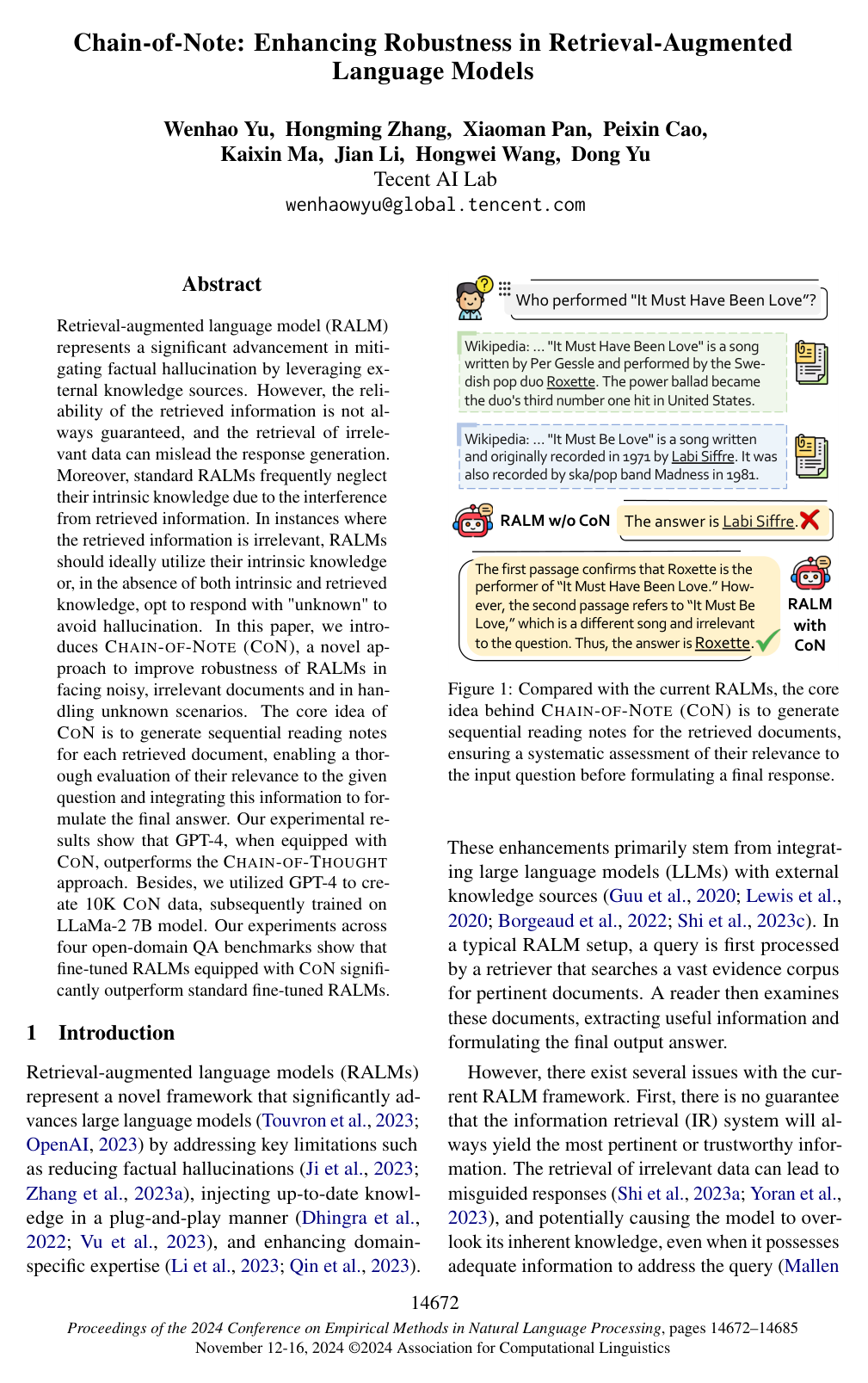 Cover for Chain-of-Note: Enhancing Robustness in Retrieval-Augmented Language Models