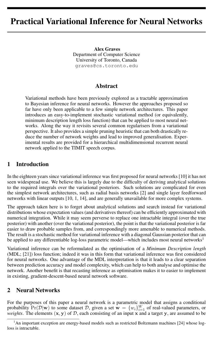 Cover for Practical Variational Inference for Neural Networks