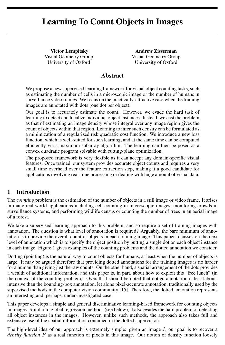 Cover for Learning To Count Objects in Images