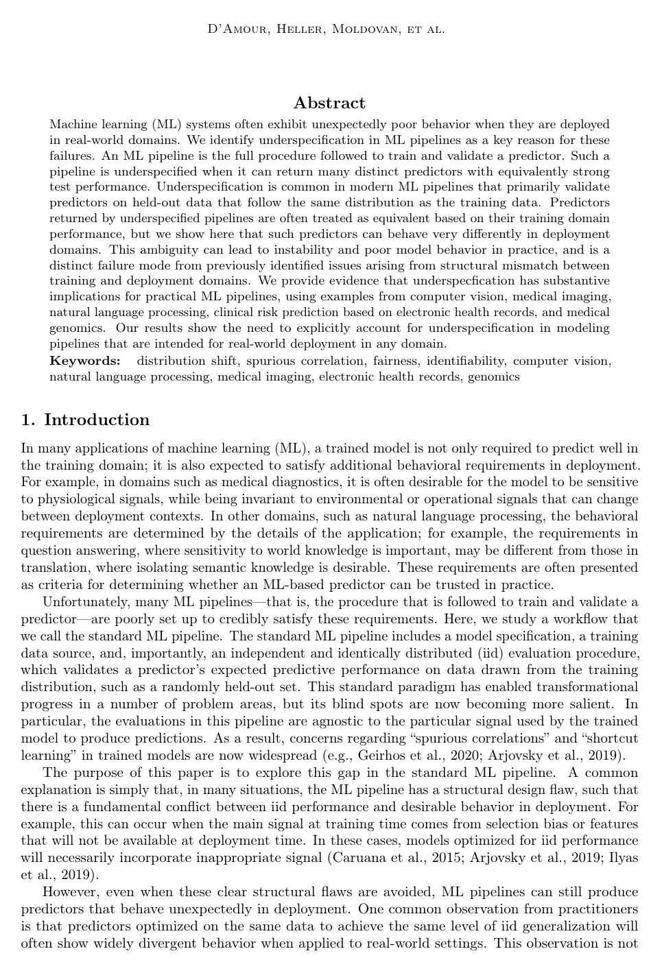 Cover for Underspecification Presents Challenges for Credibility in Modern Machine Learning
