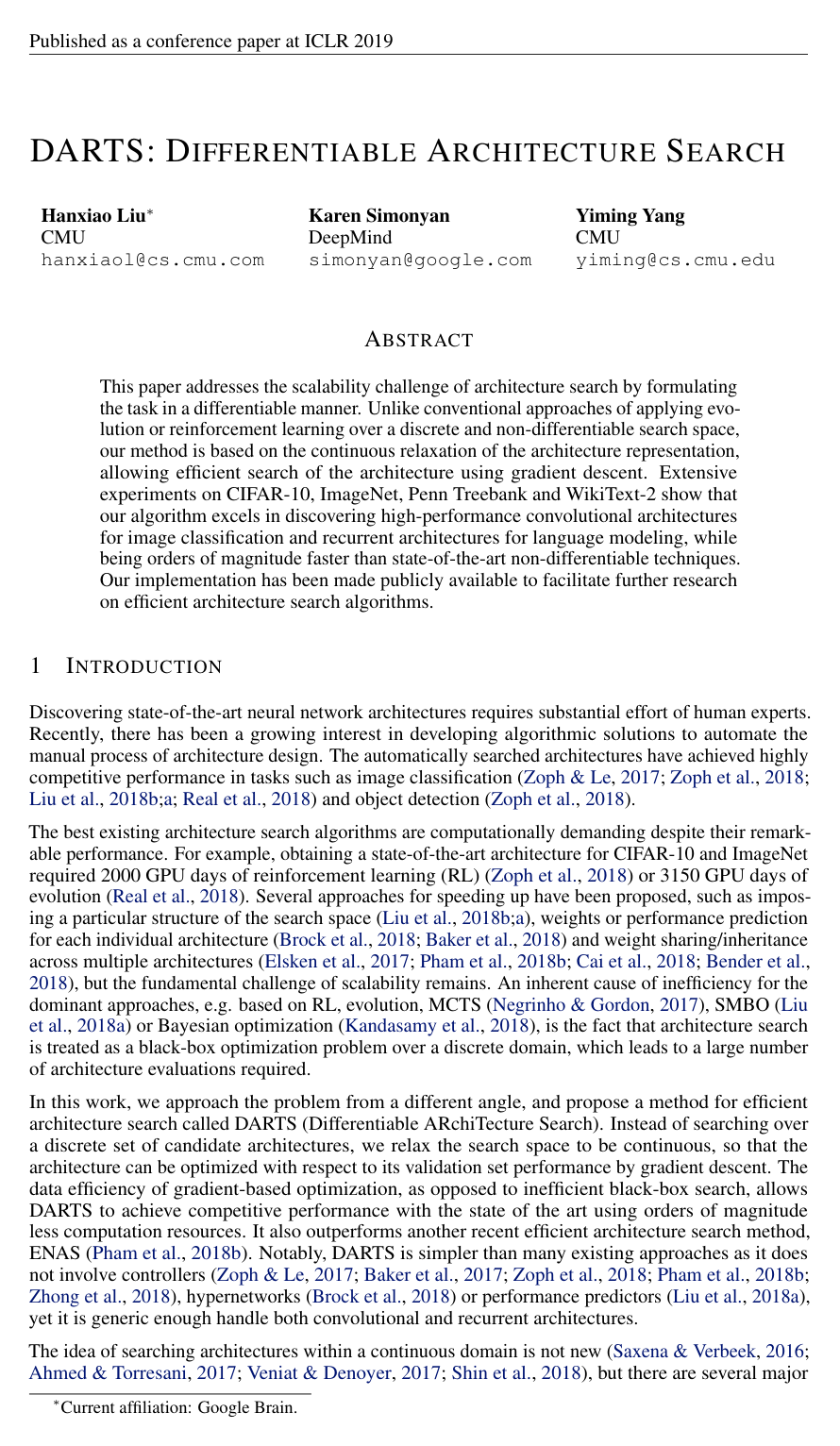 DARTS: Differentiable Architecture Search