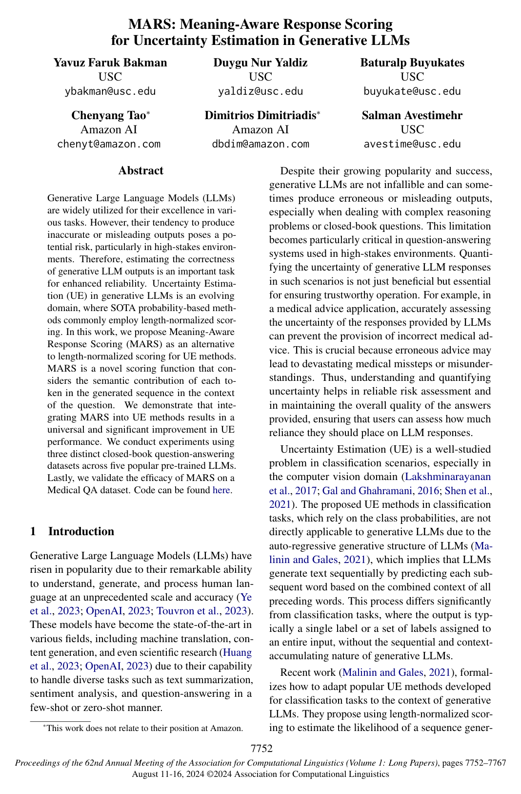 MARS: Meaning-Aware Response Scoring for Uncertainty Estimation in Generative LLMs