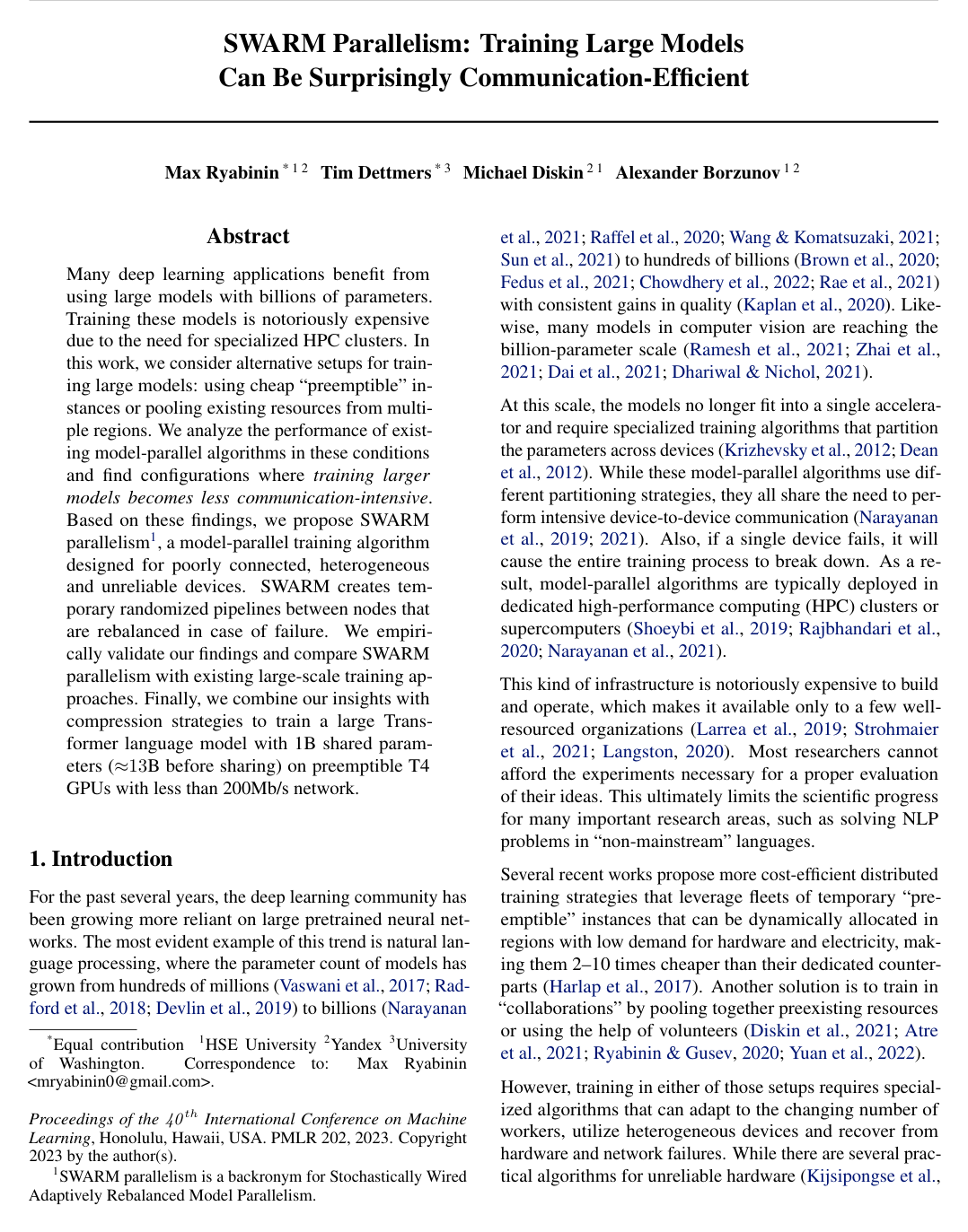 SWARM Parallelism: Training Large Models Can Be Surprisingly Communication-Efficient