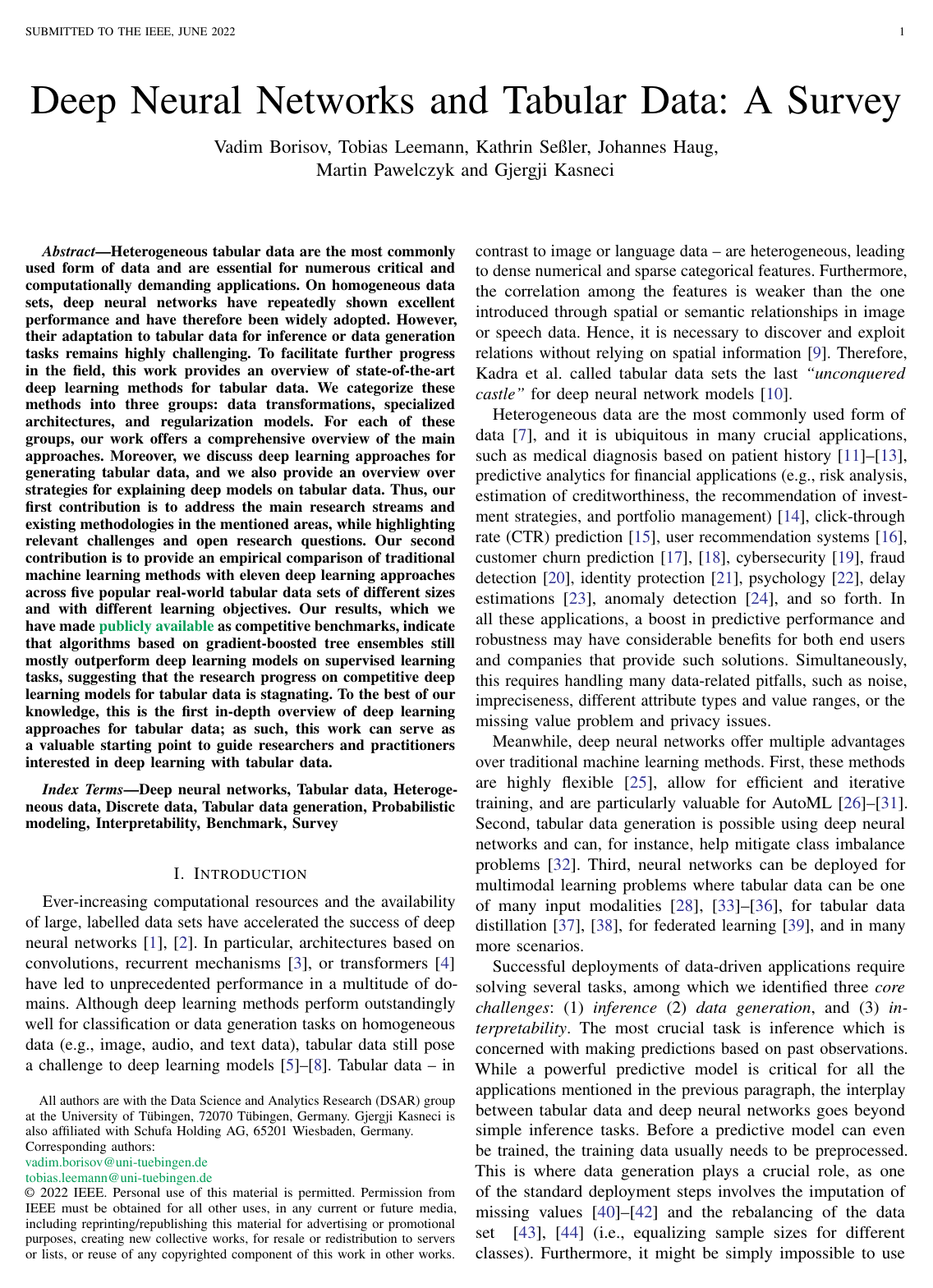 Deep Neural Networks and Tabular Data: A Survey