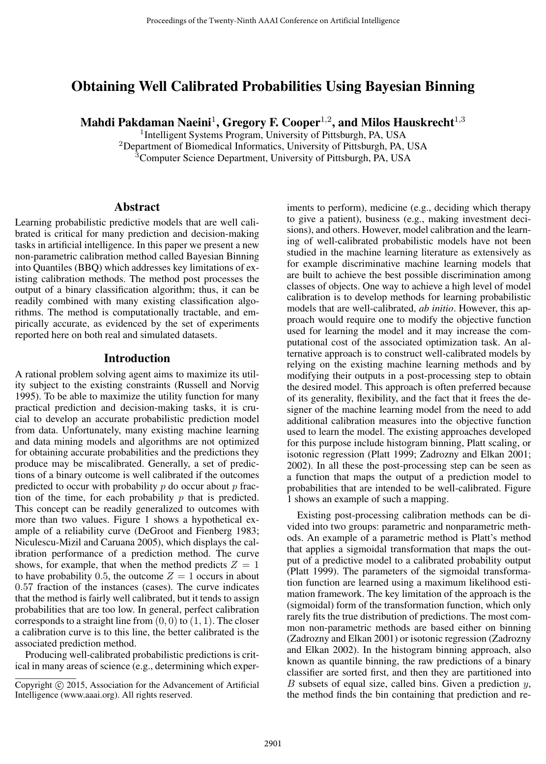 Obtaining Well Calibrated Probabilities Using Bayesian Binning