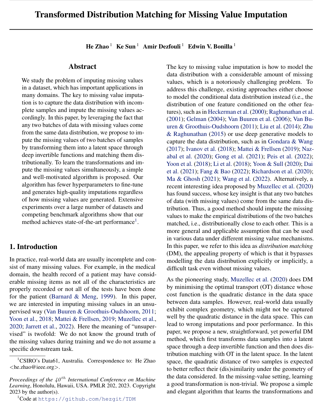 Transformed Distribution Matching for Missing Value Imputation