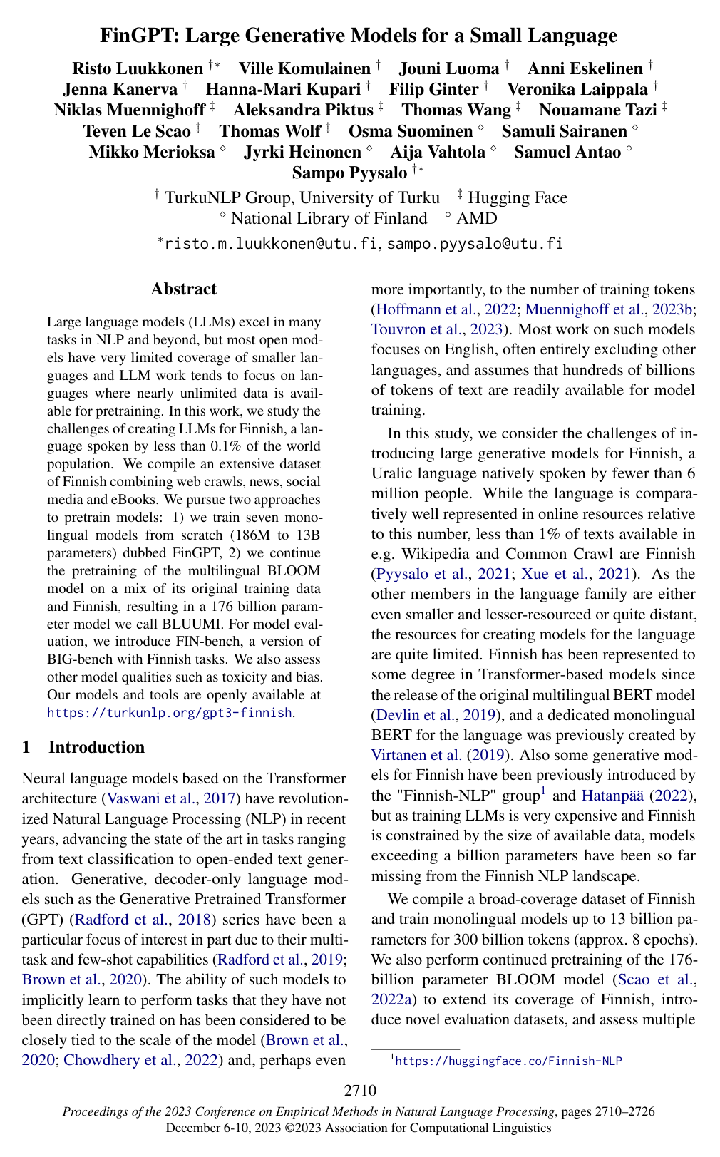 Cover for FinGPT: Large Generative Models for a Small Language