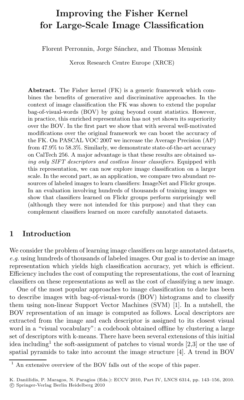 Improving the Fisher Kernel for Large-Scale Image Classification