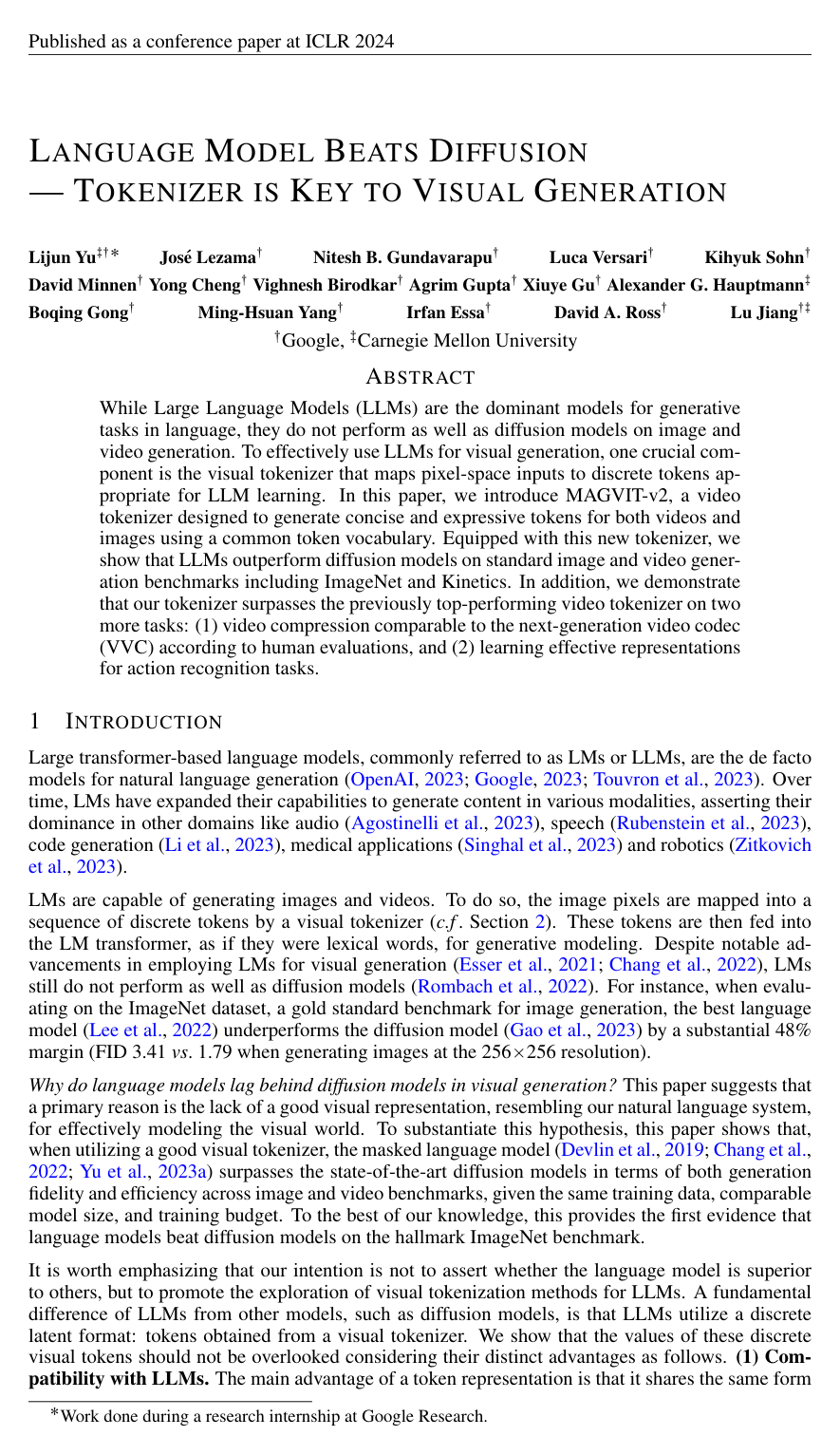 Language Model Beats Diffusion -- Tokenizer is Key to Visual Generation