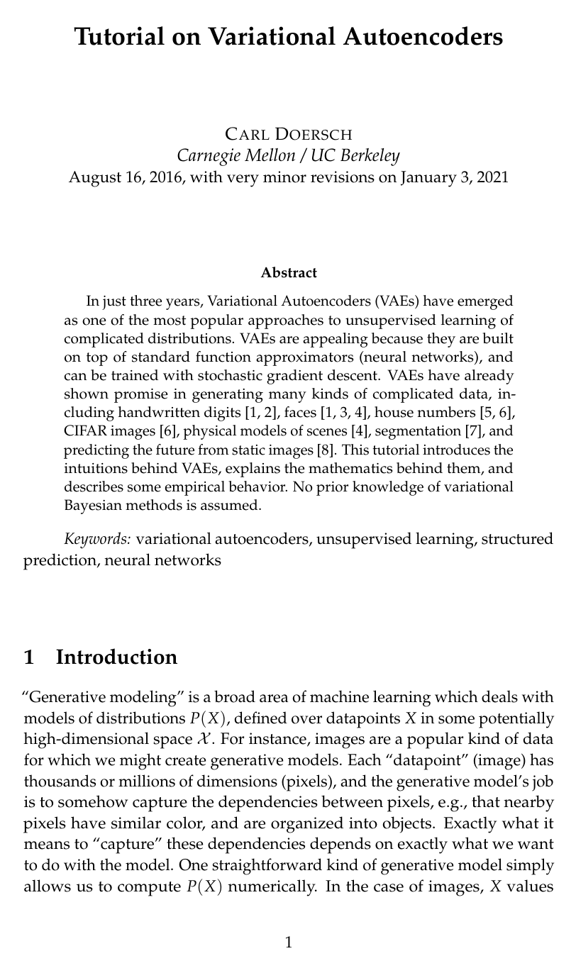 Cover for Tutorial on Variational Autoencoders