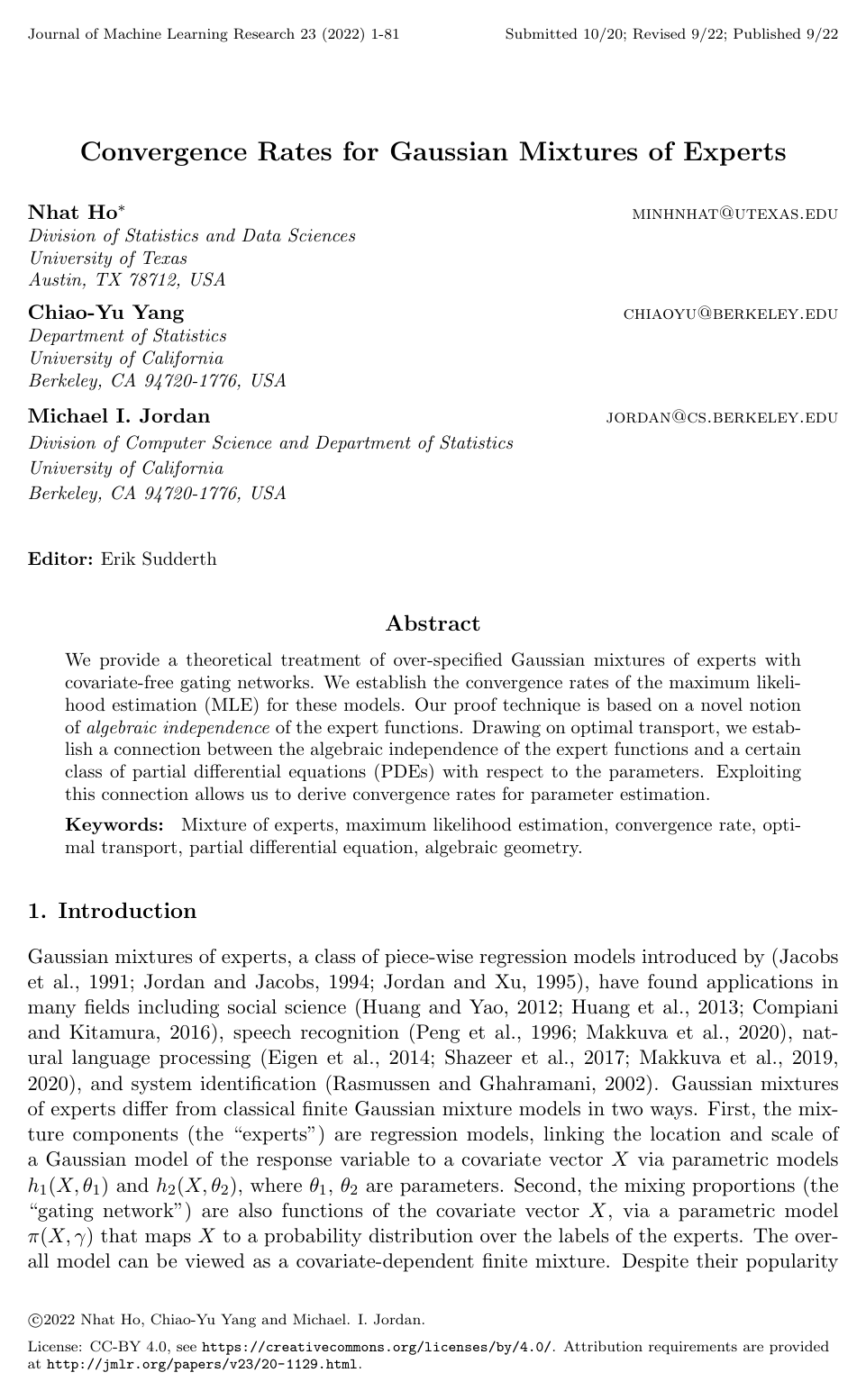 Convergence Rates for Gaussian Mixtures of Experts