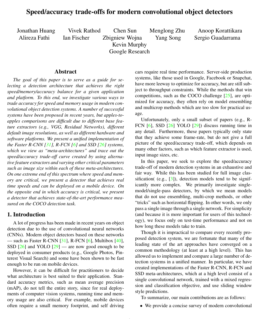 Cover for Speed/Accuracy Trade-Offs for Modern Convolutional Object Detectors